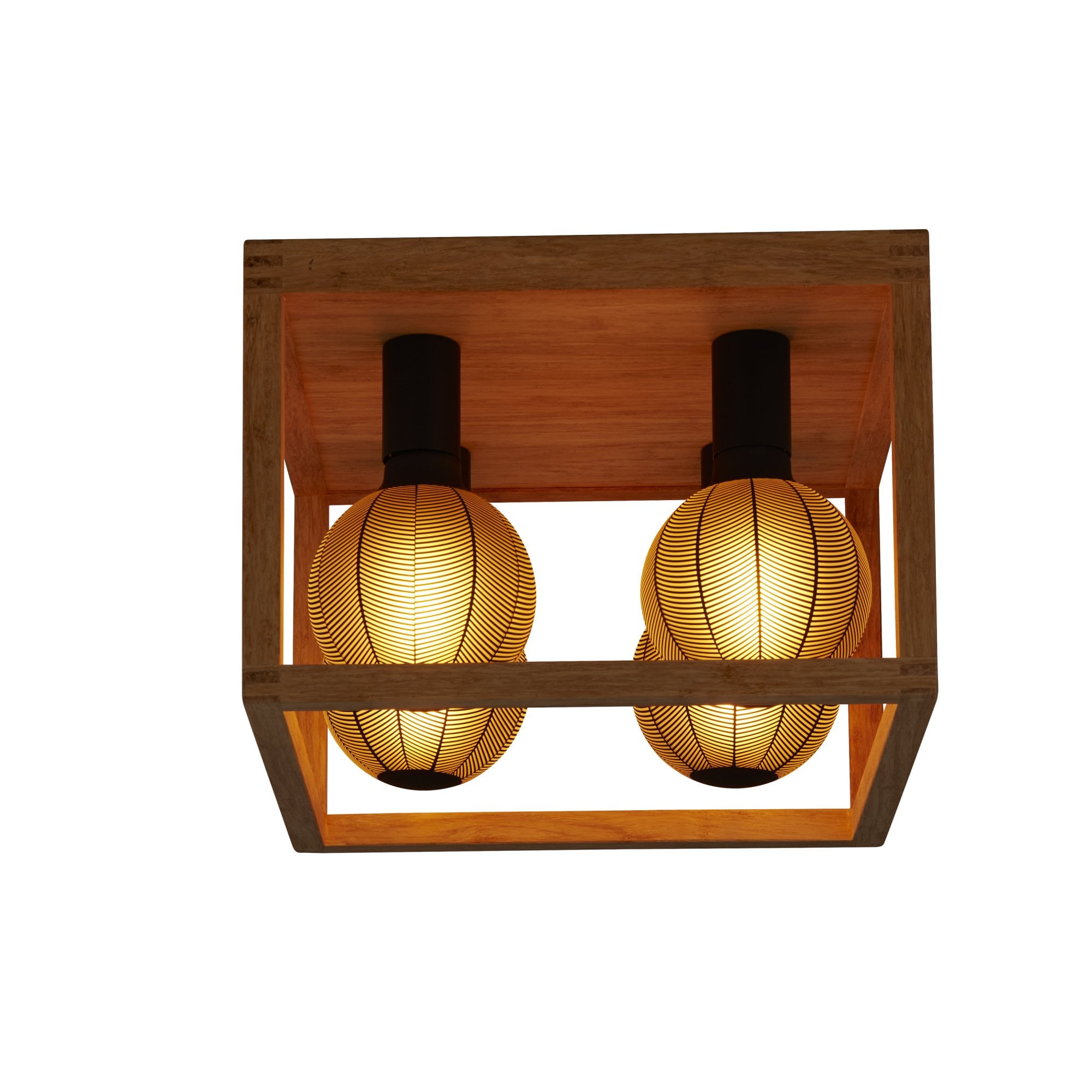 Searchlight Soho 4 Light Flush - Natural Wood & Black