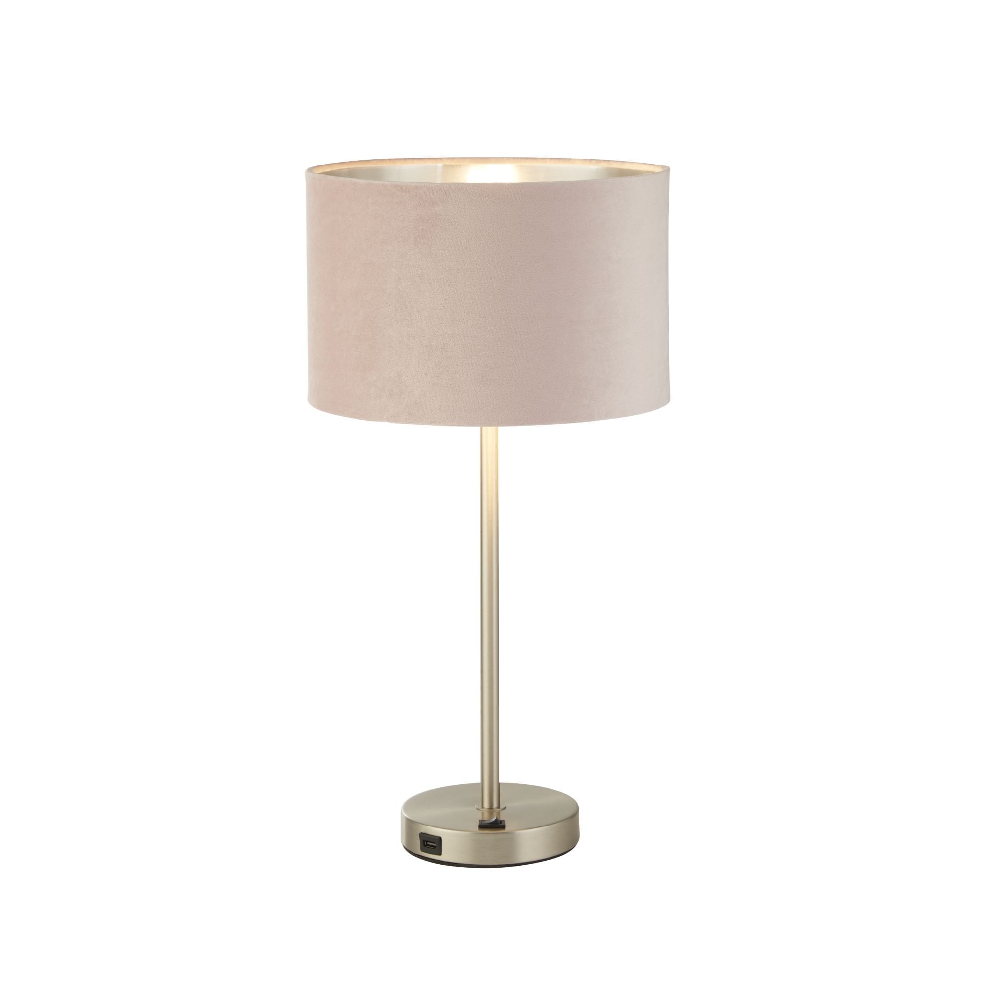 Searchlight Fairview USB Table Lamp Base - Satin Nickel - Base Only