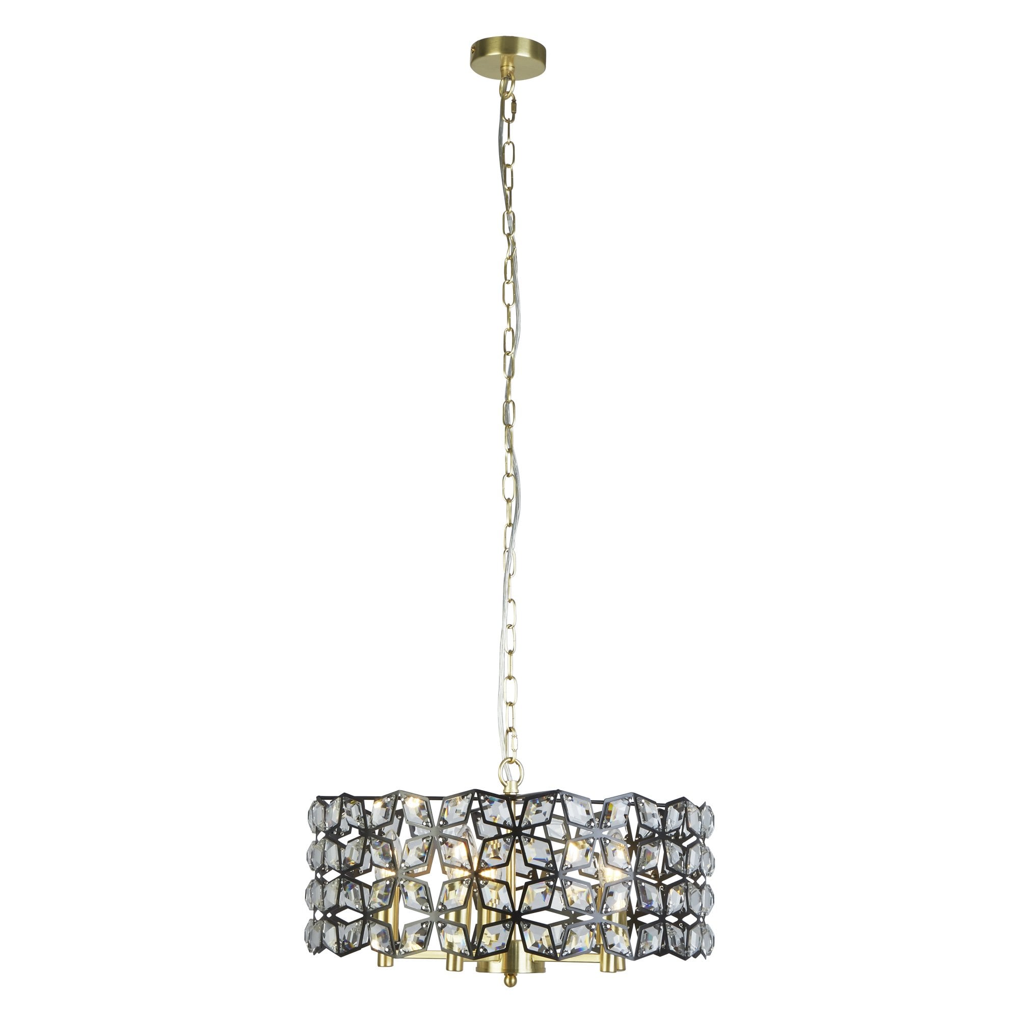 Searchlight Islington 5 Light Pendant - Black, Crystal & Brass