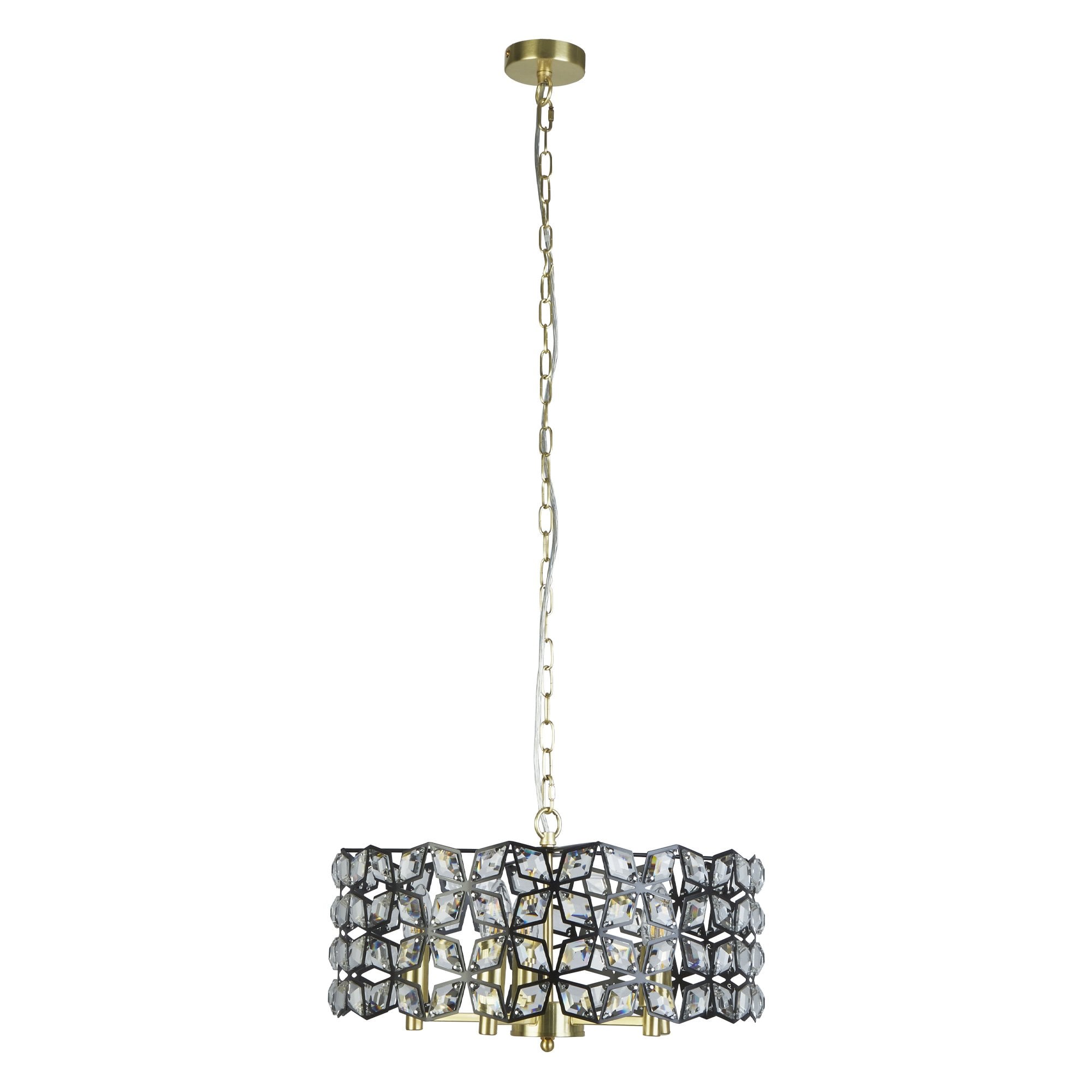 Searchlight Islington 5 Light Pendant - Black, Crystal & Brass