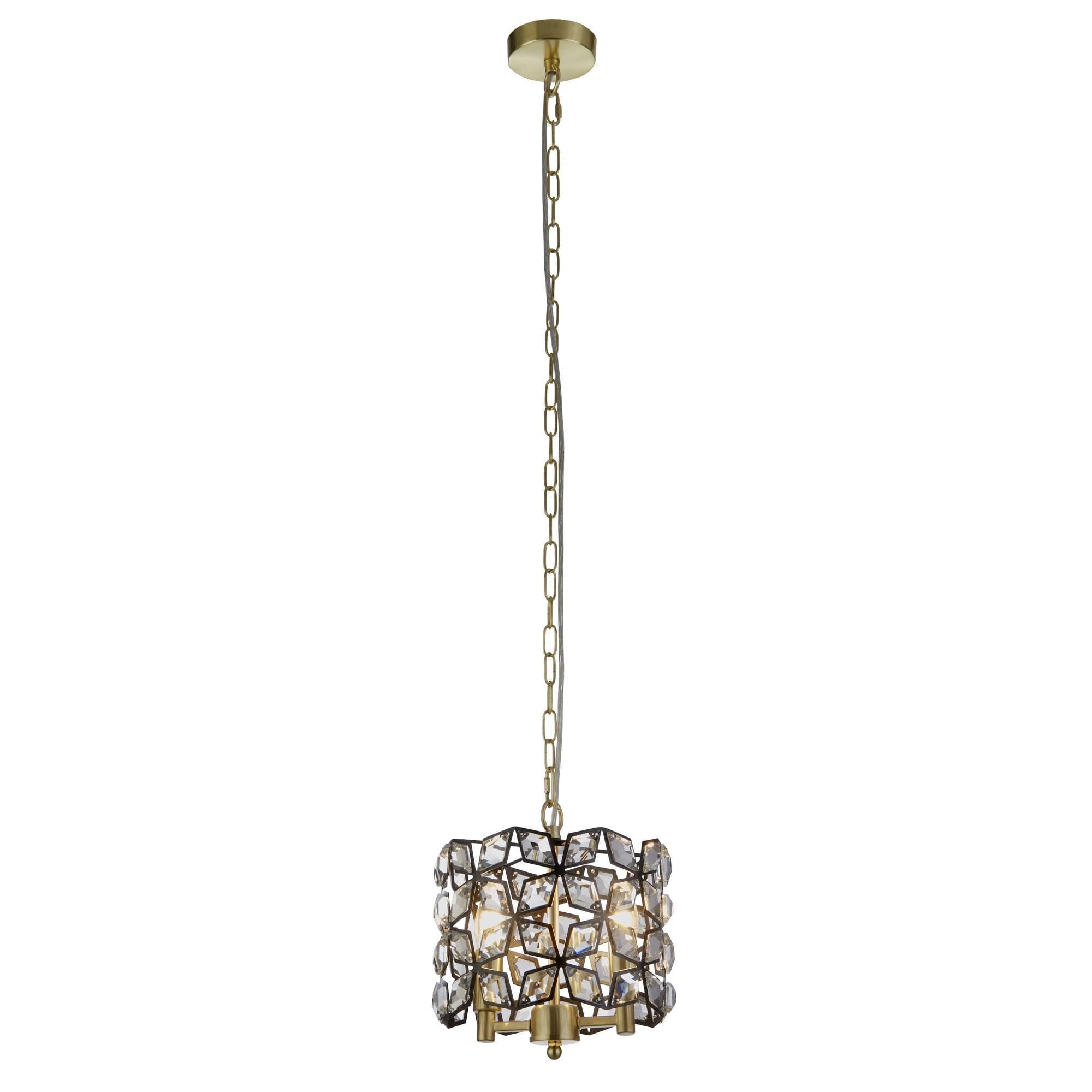 Searchlight Islington 2 Light Pendant - Black, Crystal & Brass