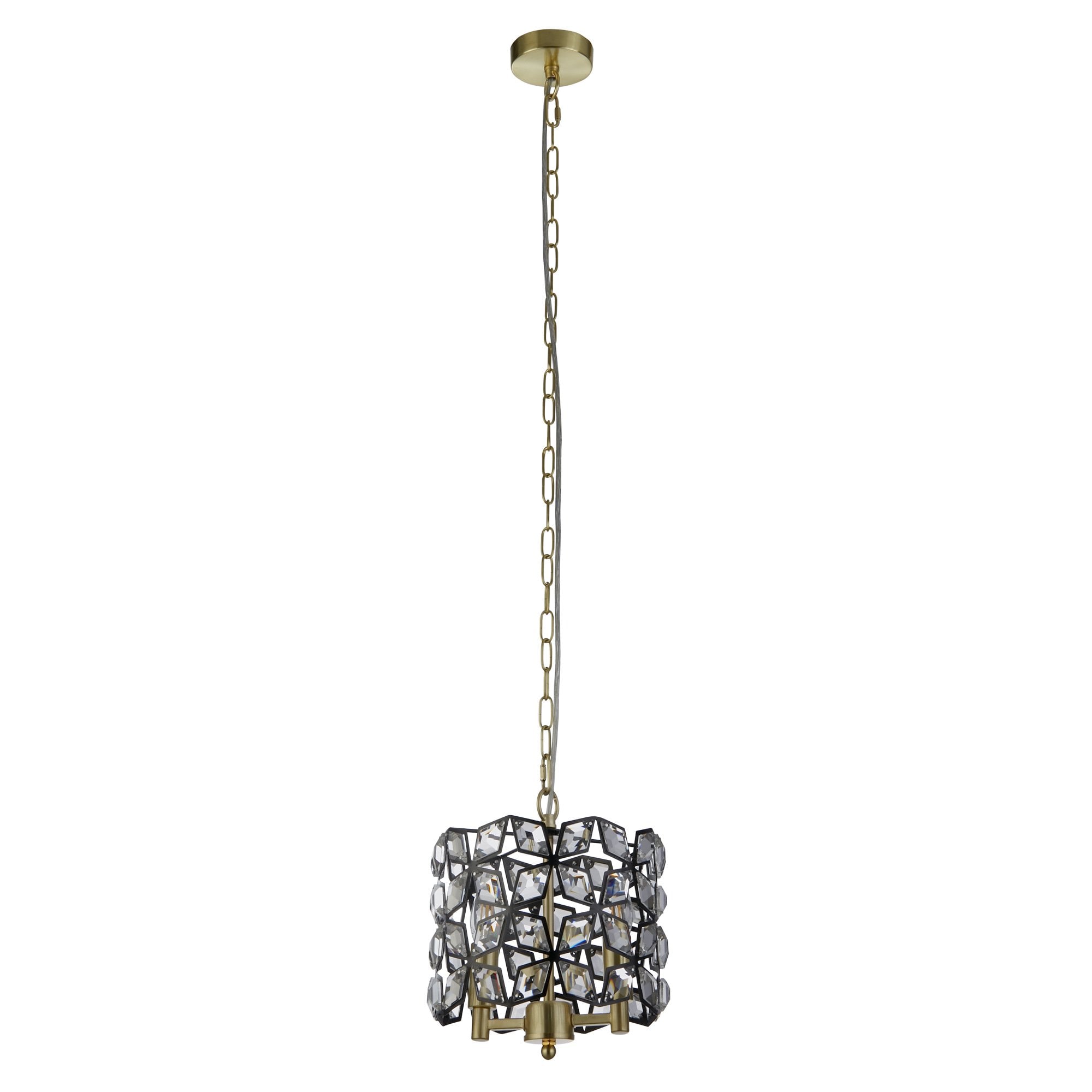 Searchlight Islington 2 Light Pendant - Black, Crystal & Brass