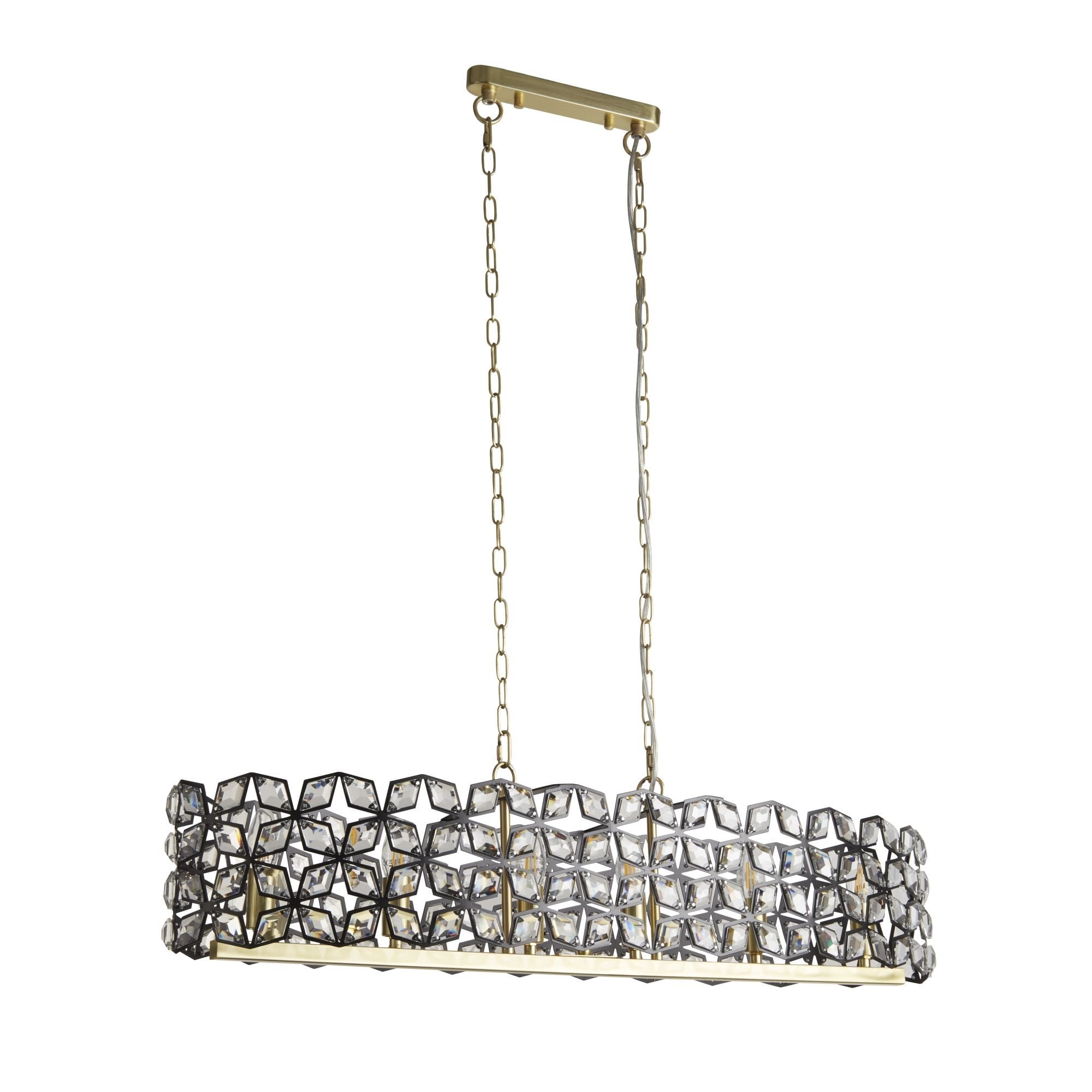 Searchlight Islington 6 Light Pendant - Black, Crystal & Brass