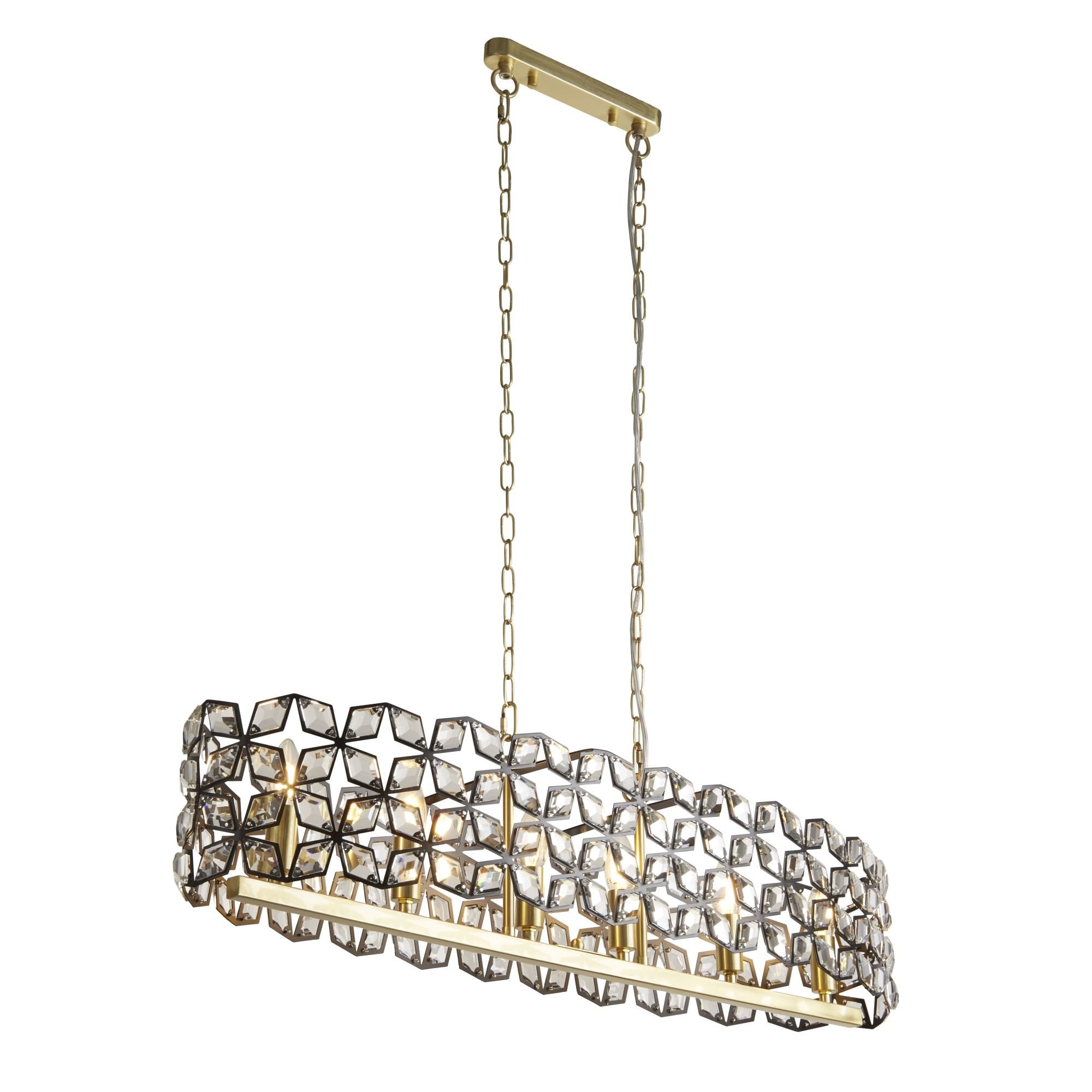 Searchlight Islington 6 Light Pendant - Black, Crystal & Brass