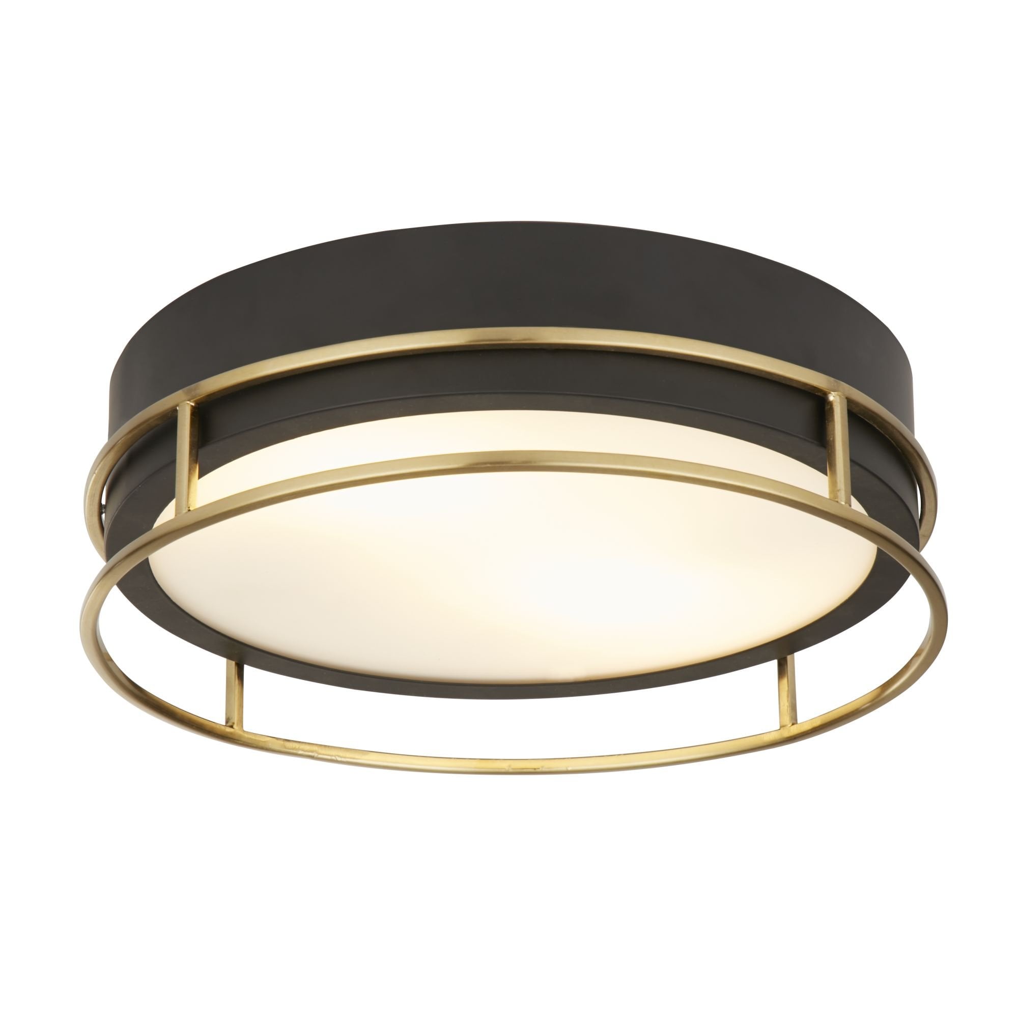 Searchlight Peel 2 Light Flush - Black, Brass & Frosted Glass