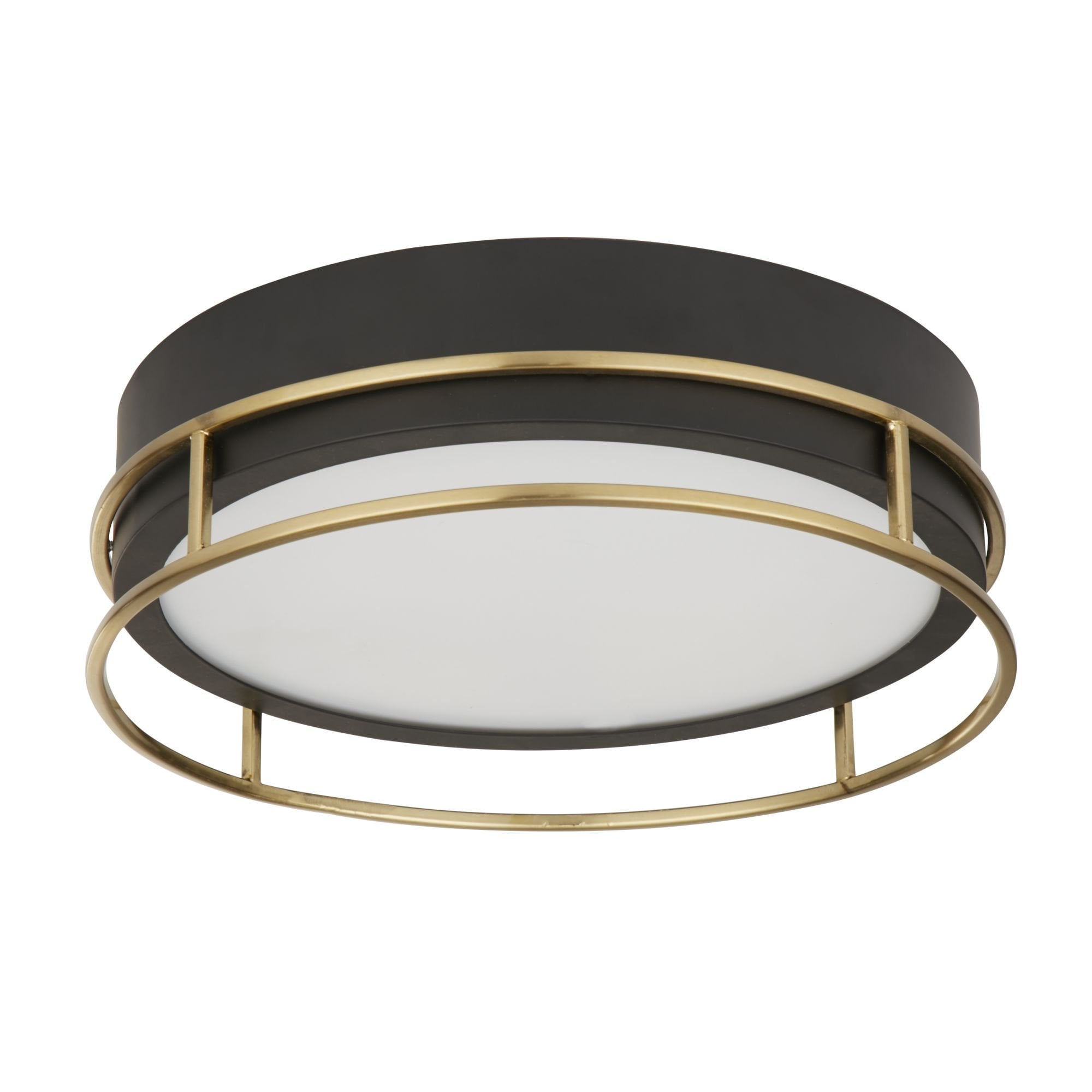 Searchlight Peel 2 Light Flush - Black, Brass & Frosted Glass