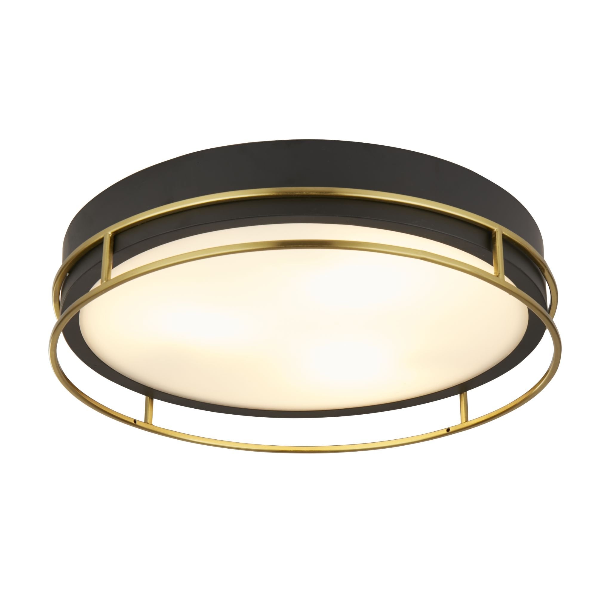 Searchlight Peel 3 Light Flush - Black, Brass & Frosted Glass