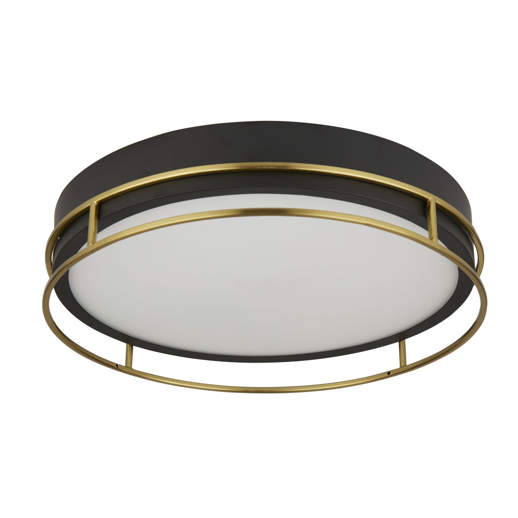 Searchlight Peel 3 Light Flush - Black, Brass & Frosted Glass