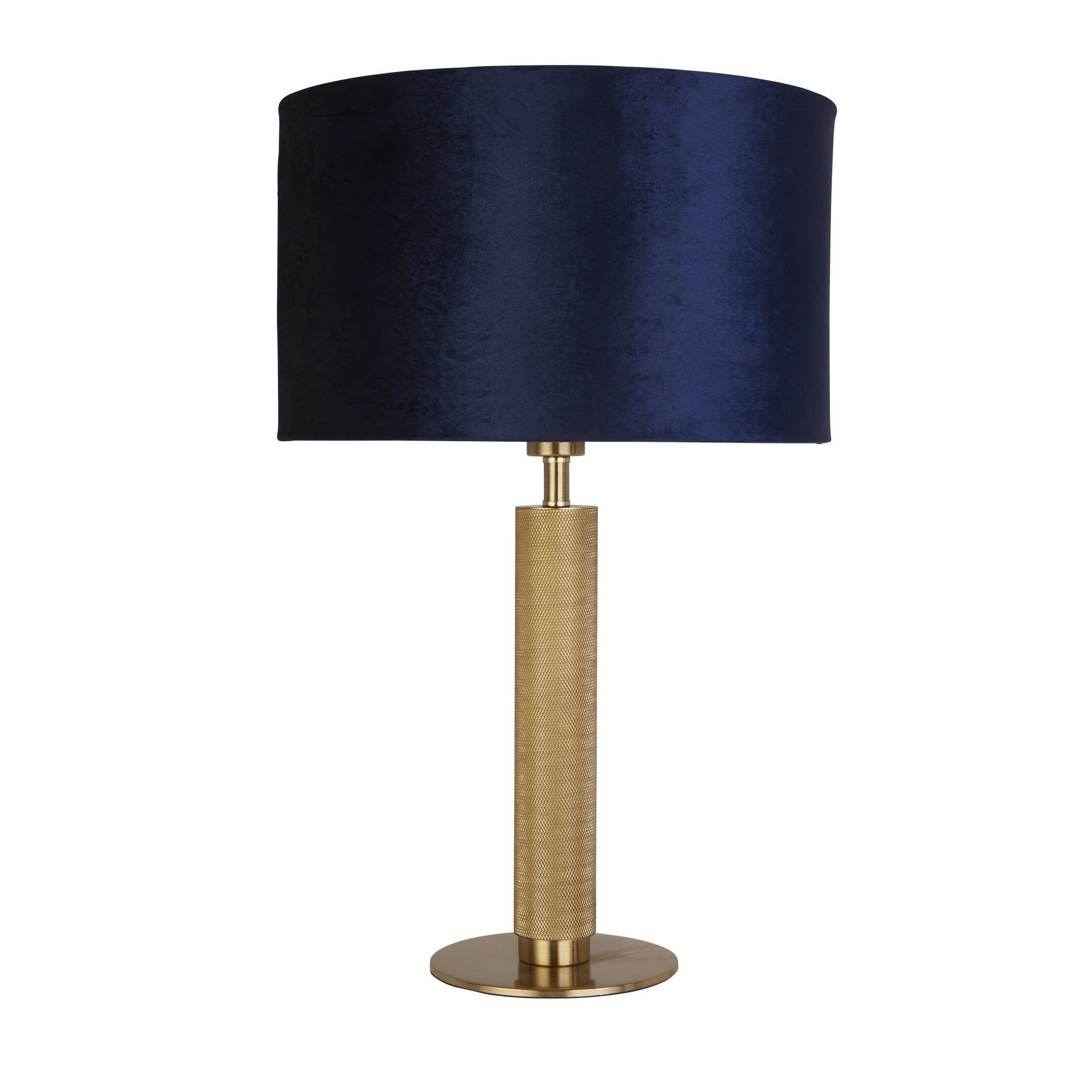 Searchlight Latimer Table Lamp - Knurled Brass & Navy Velvet Shade