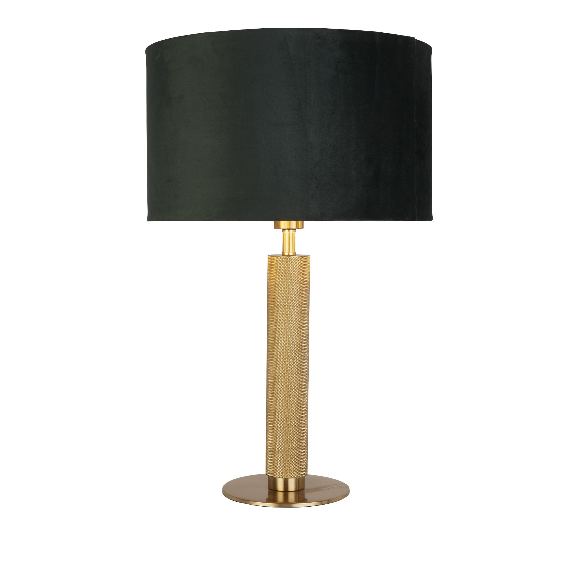 Searchlight Latimer Table Lamp - Knurled Brass & Green Velvet Shade