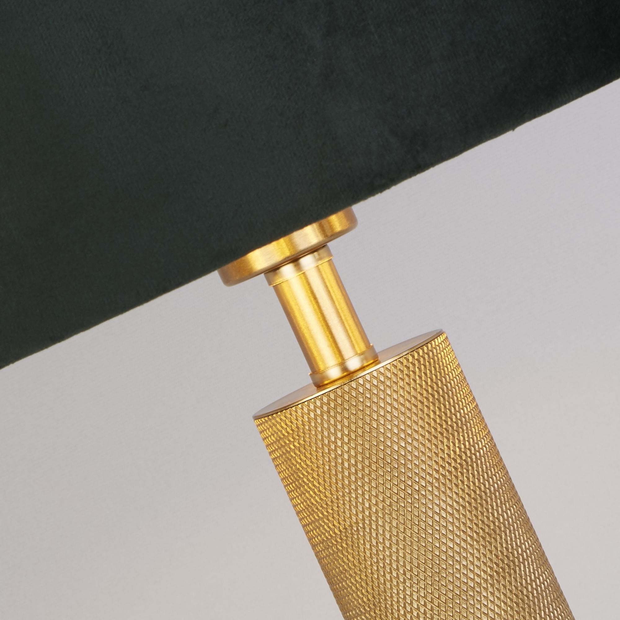 Searchlight Latimer Table Lamp - Knurled Brass & Green Velvet Shade