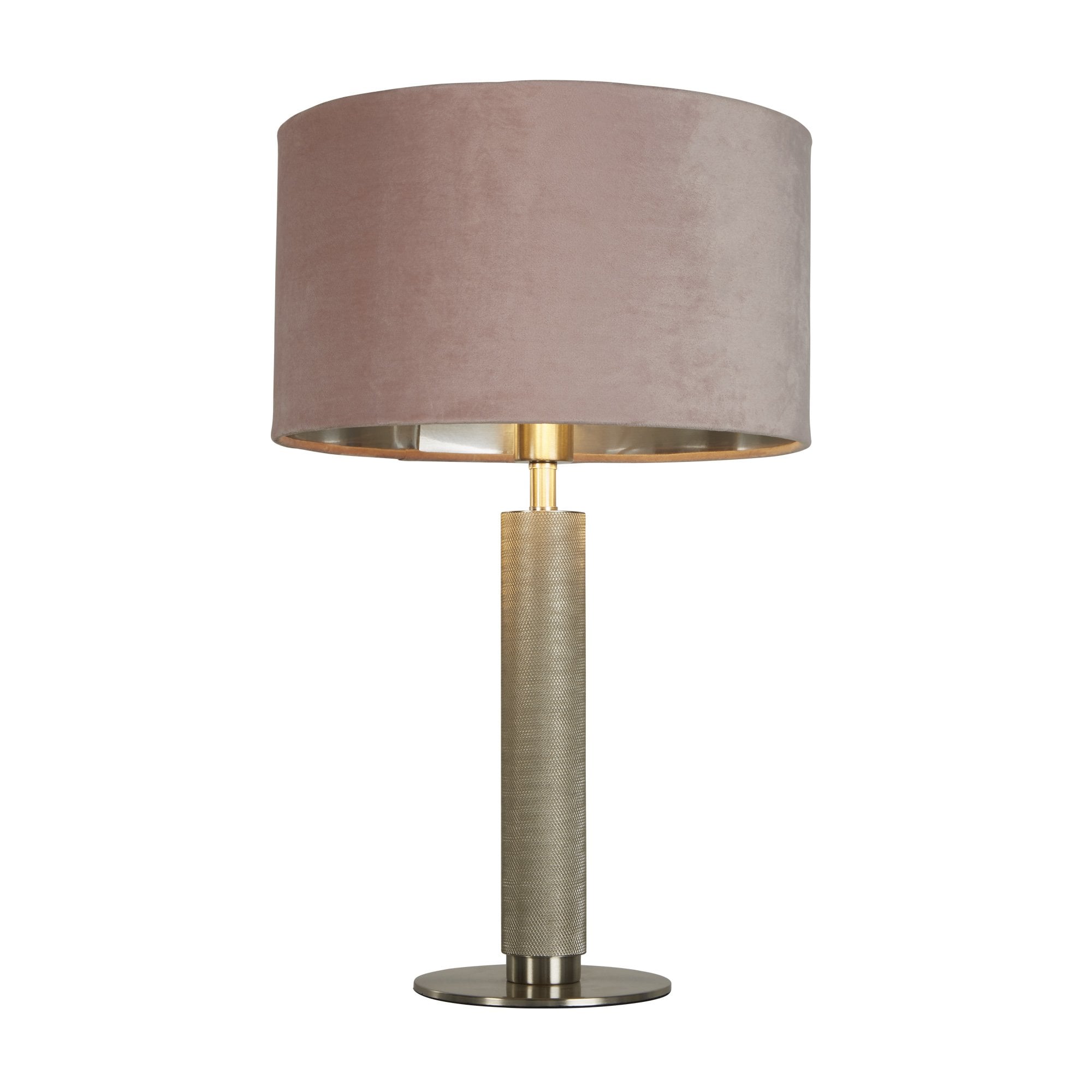 Searchlight Latimer Table Lamp - Knurled Satin Silver & Pink Velvet Shade