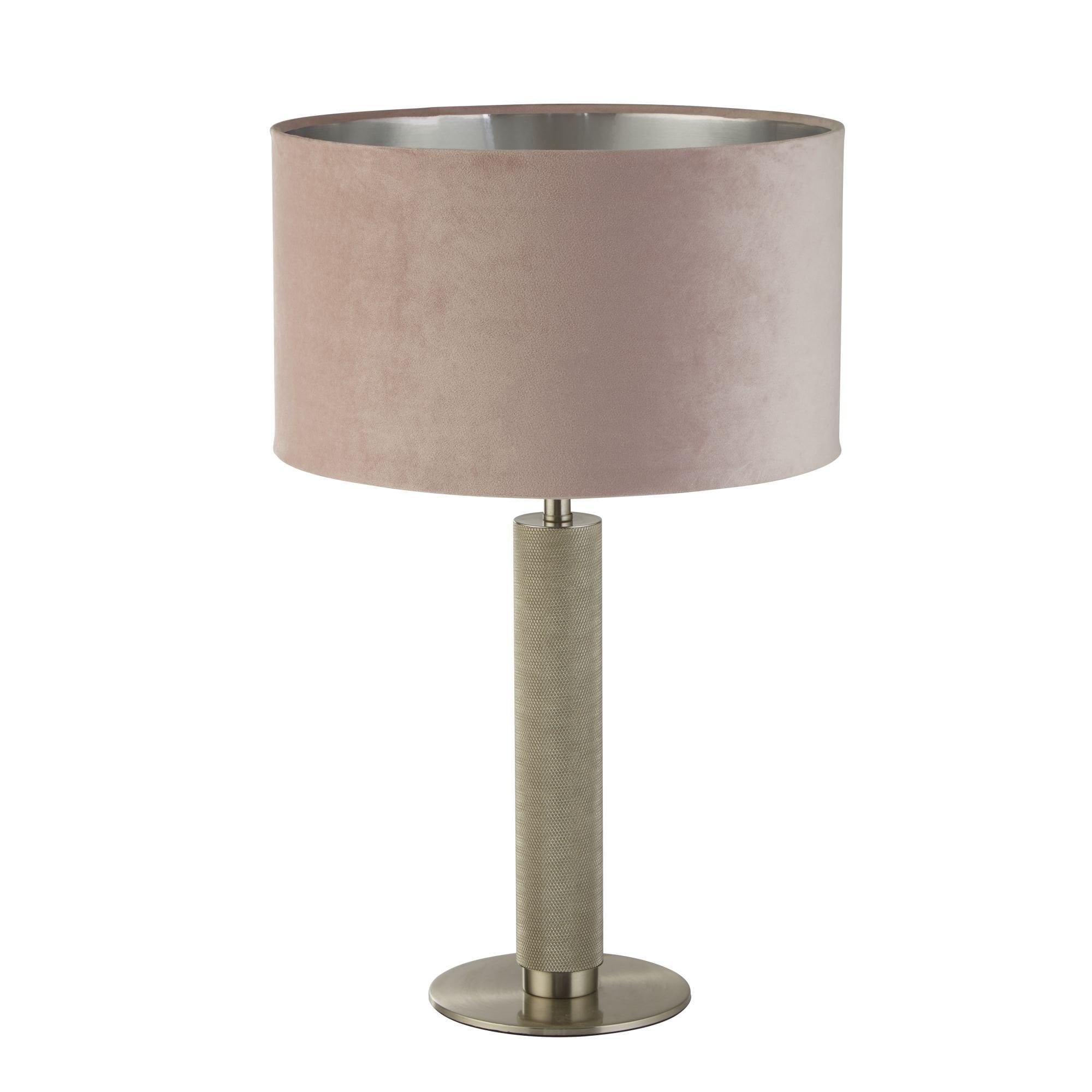 Searchlight Latimer Table Lamp - Knurled Satin Silver & Pink Velvet Shade