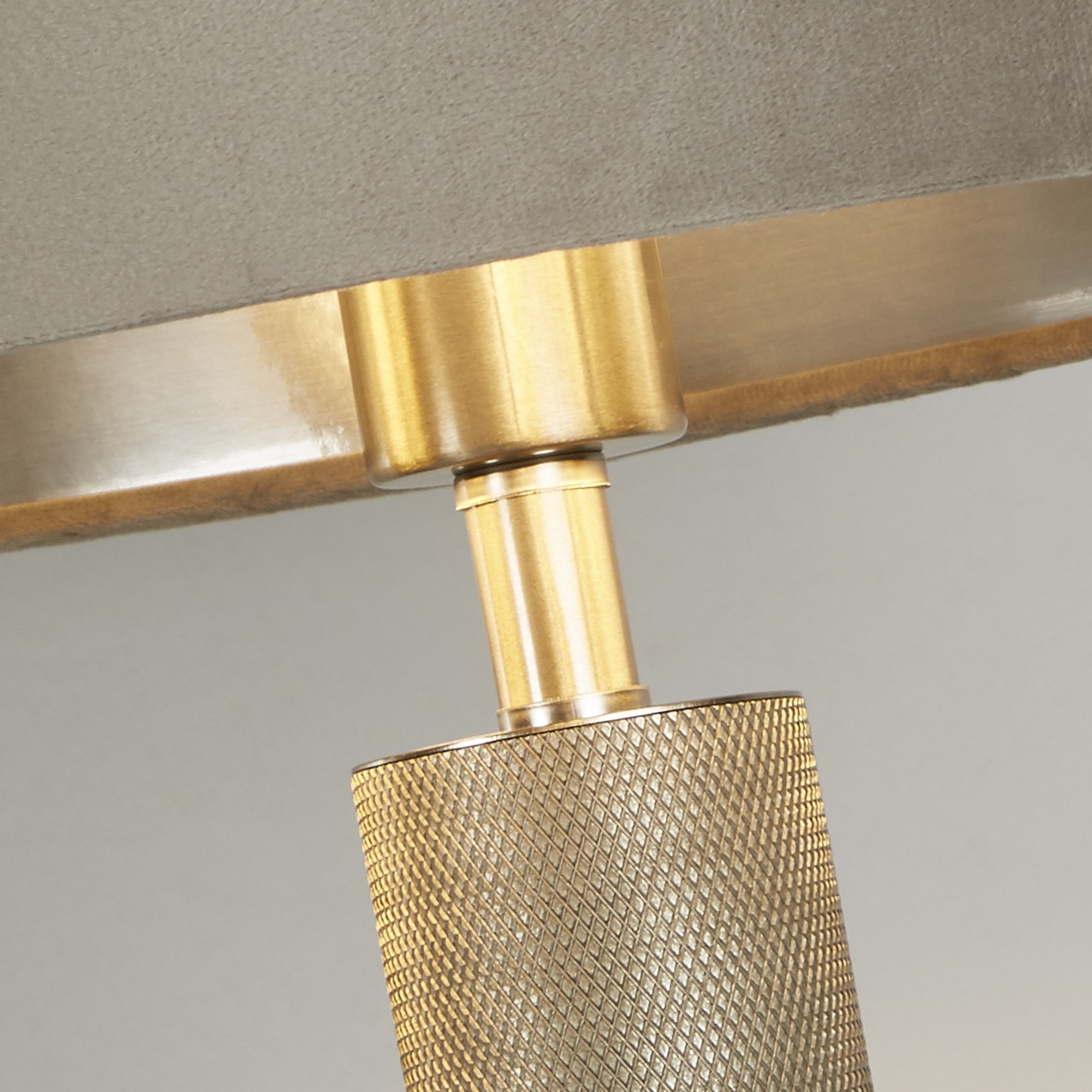 Searchlight Latimer Table Lamp - Knurled Satin Silver & Taupe Velvet Shade