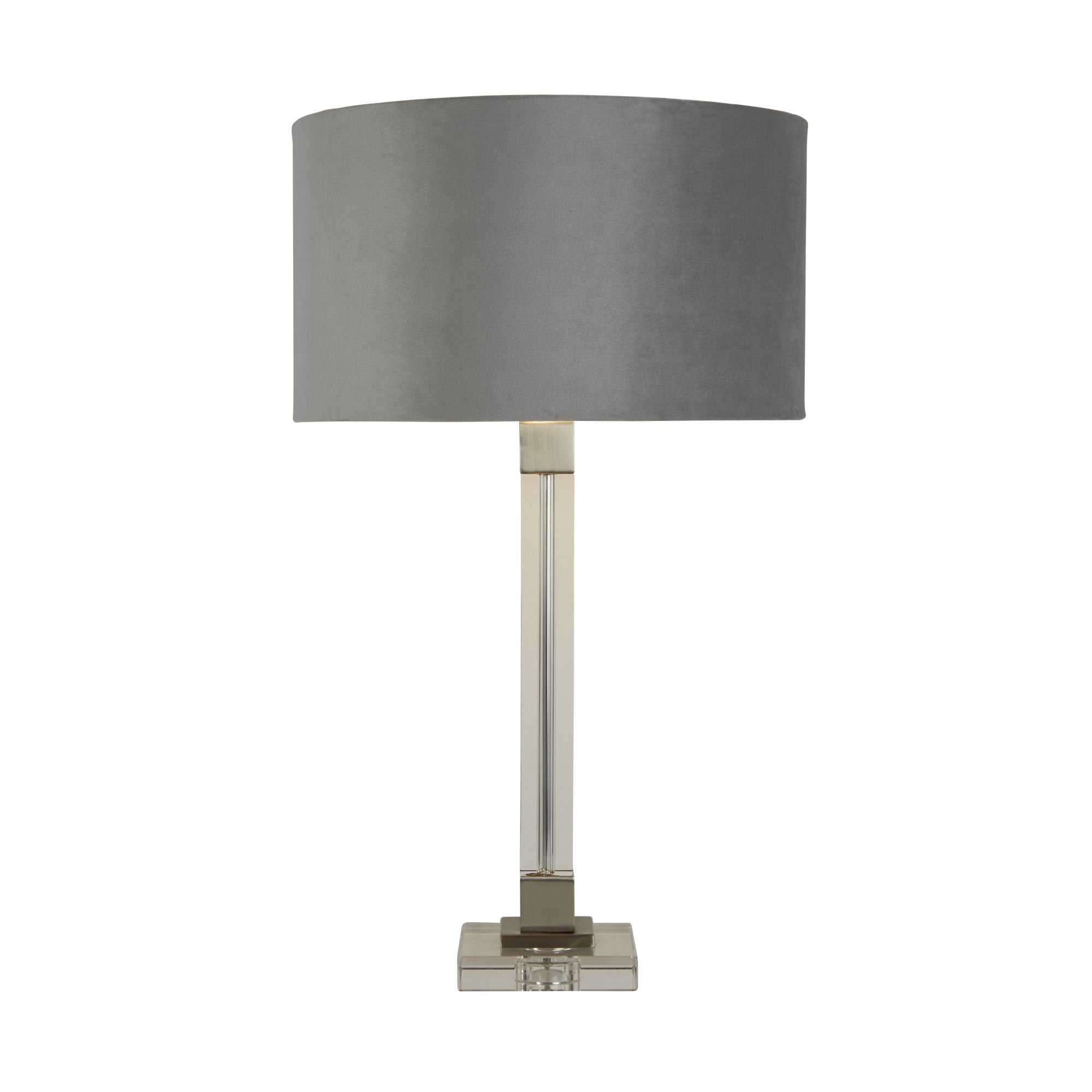 Searchlight Sarah Table Lamp - Crystal, Satin Nickel & Grey Velvet