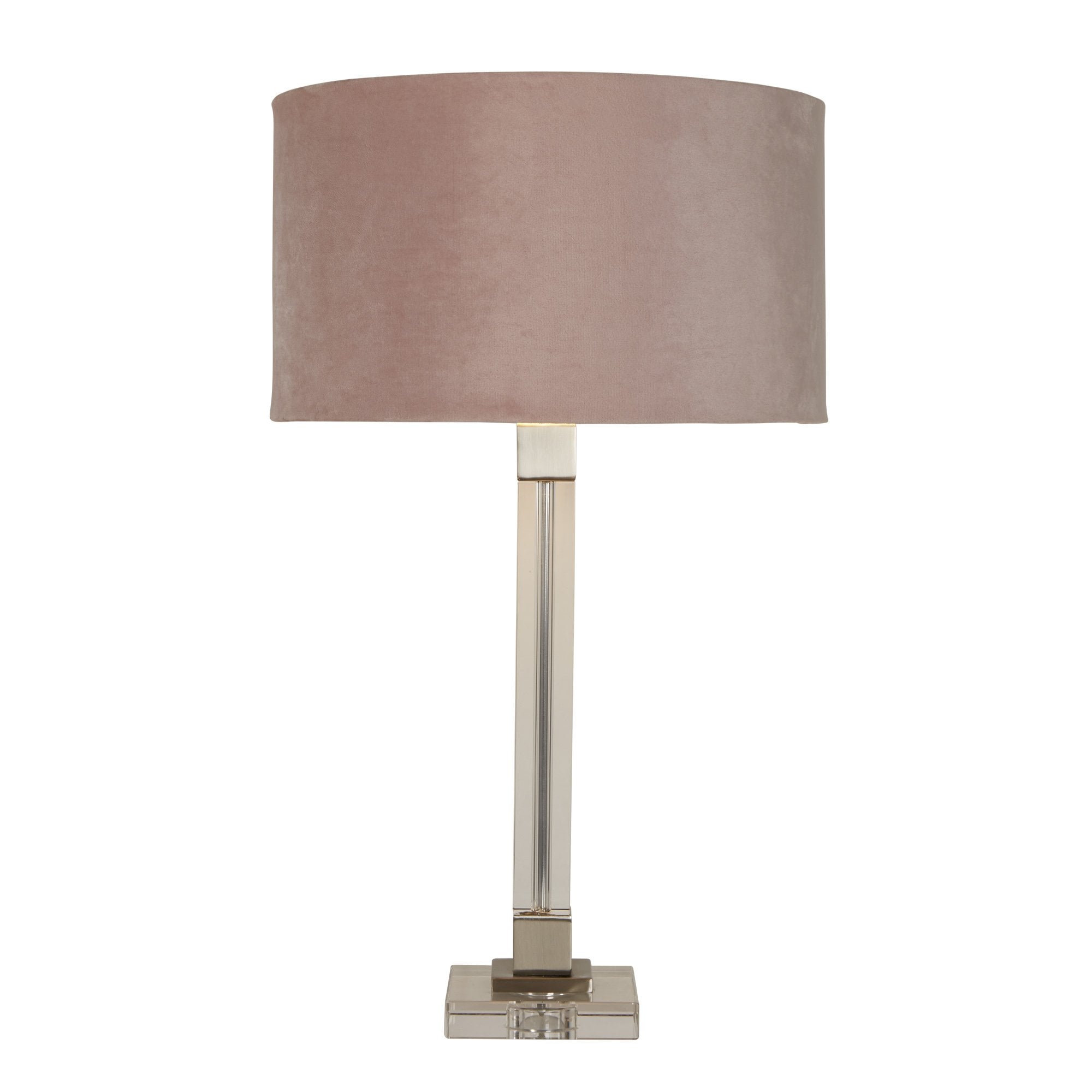 Searchlight Sarah Table Lamp - Crystal, Satin Nickel & Pink Velvet