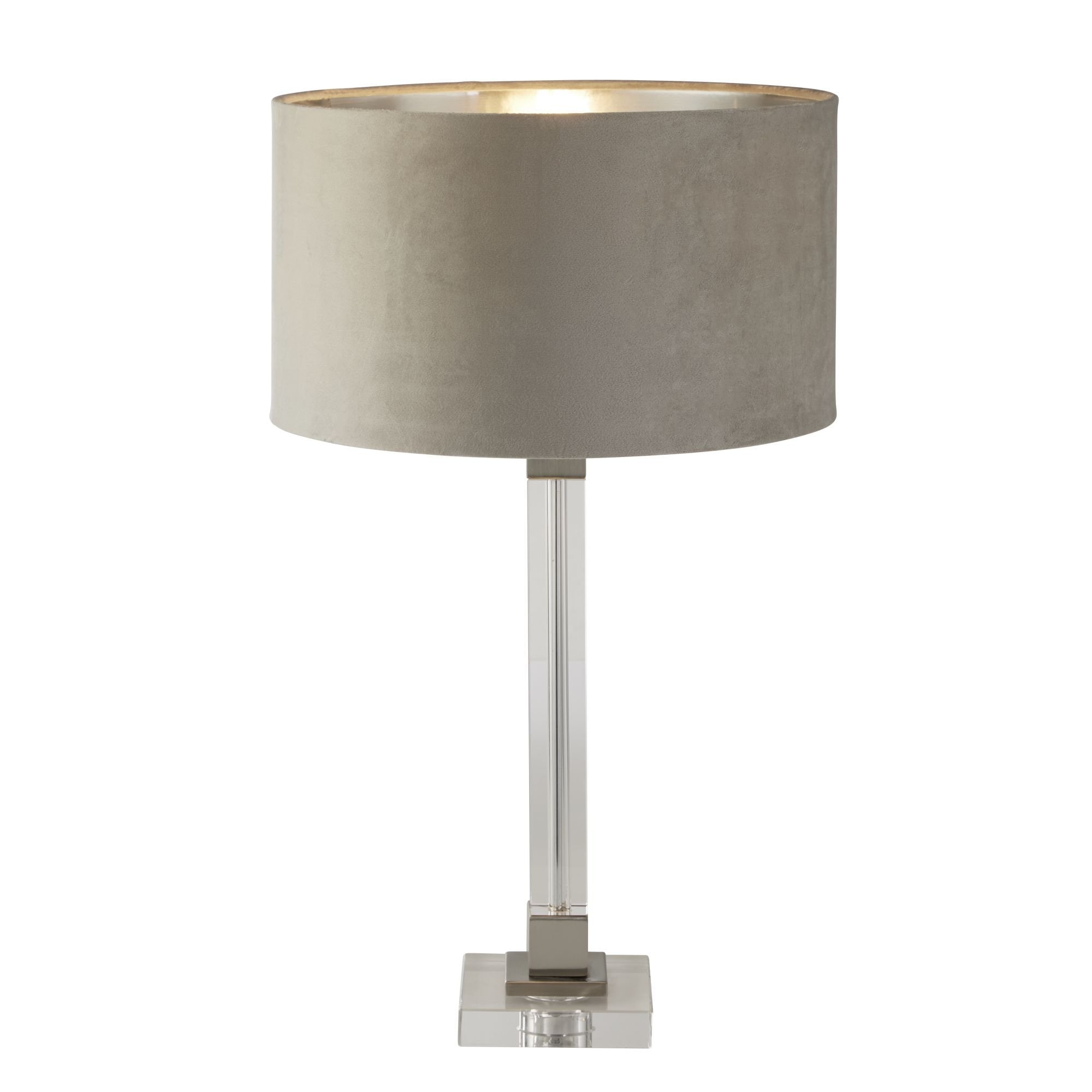 Searchlight Sarah Table Lamp - Crystal, Satin Nickel & Taupe Velvet
