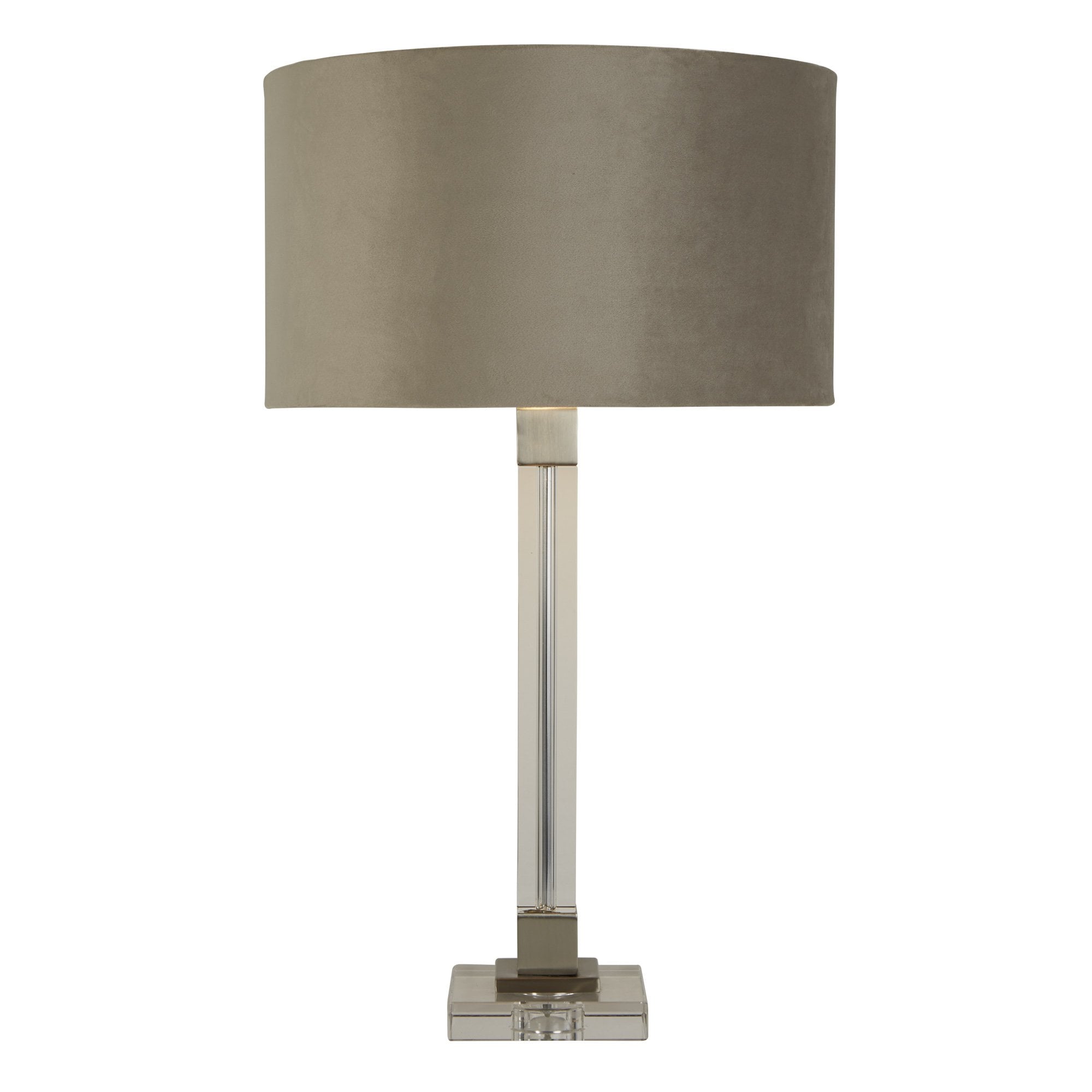 Searchlight Sarah Table Lamp - Crystal, Satin Nickel & Taupe Velvet