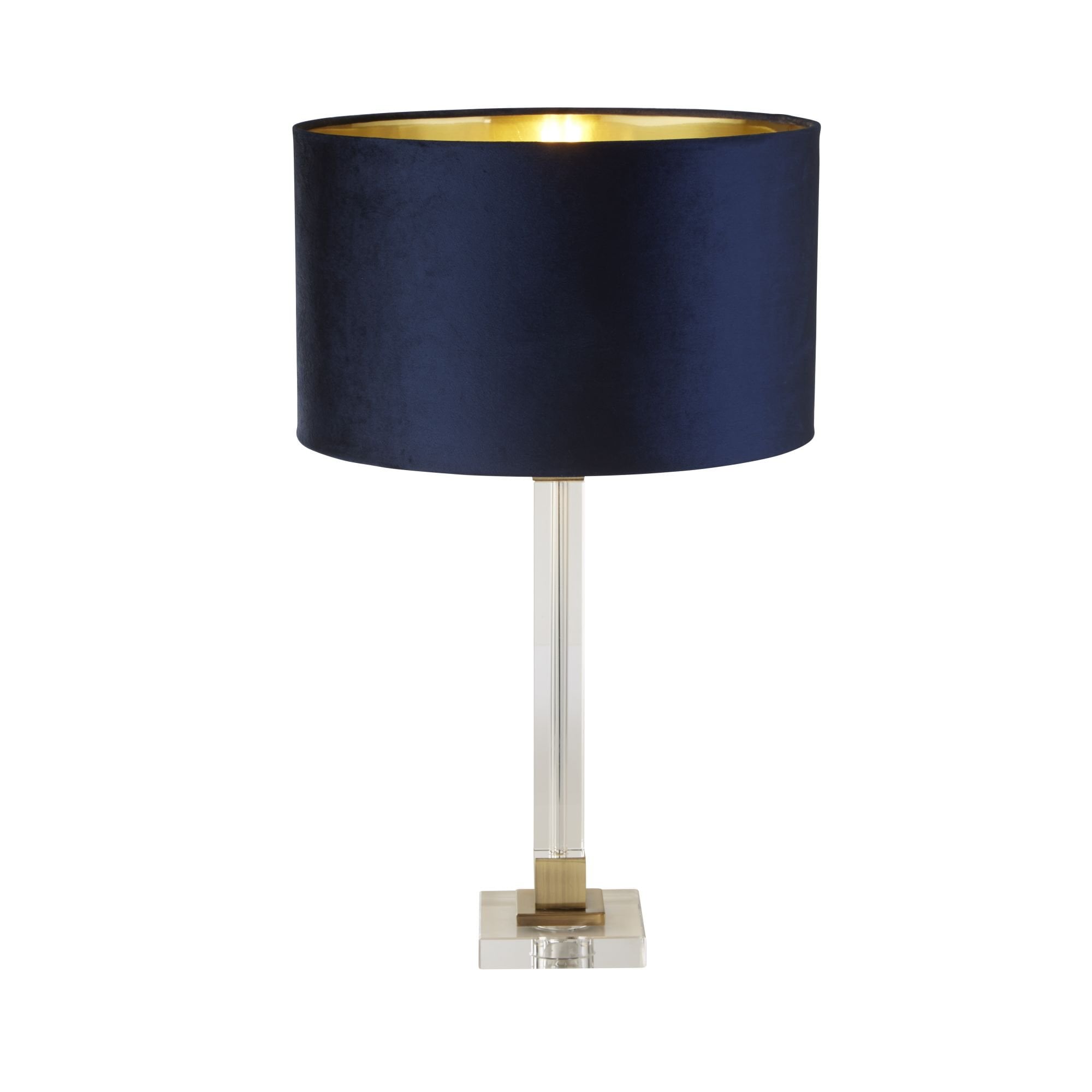 Searchlight Sarah Table Lamp - Crystal, Brass & Navy Velvet