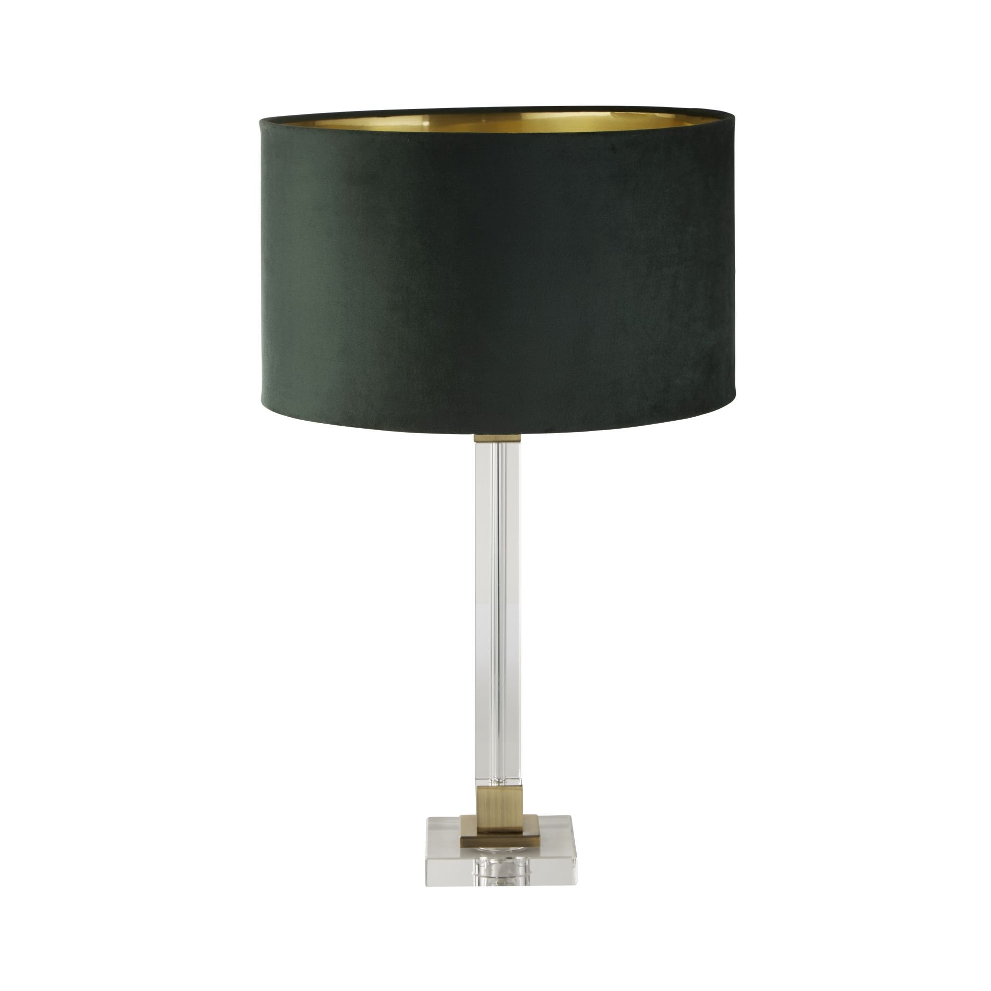 Searchlight Sarah Table Lamp - Crystal, Brass & Green Velvet