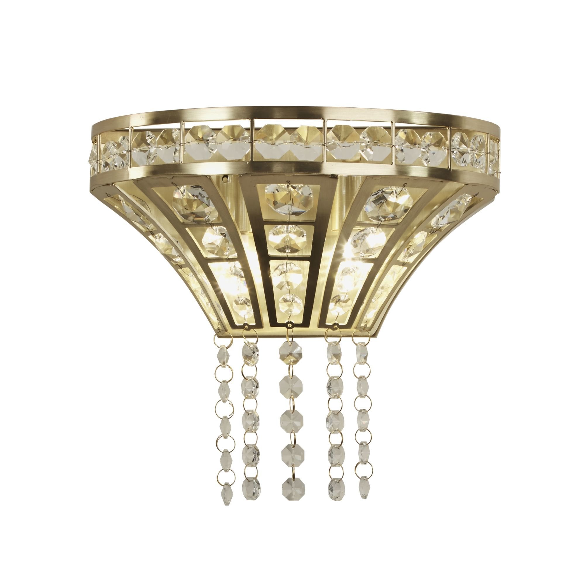 Searchlight Gardeners 2 Light Wall Light - Satin Brass & Clear Crystal