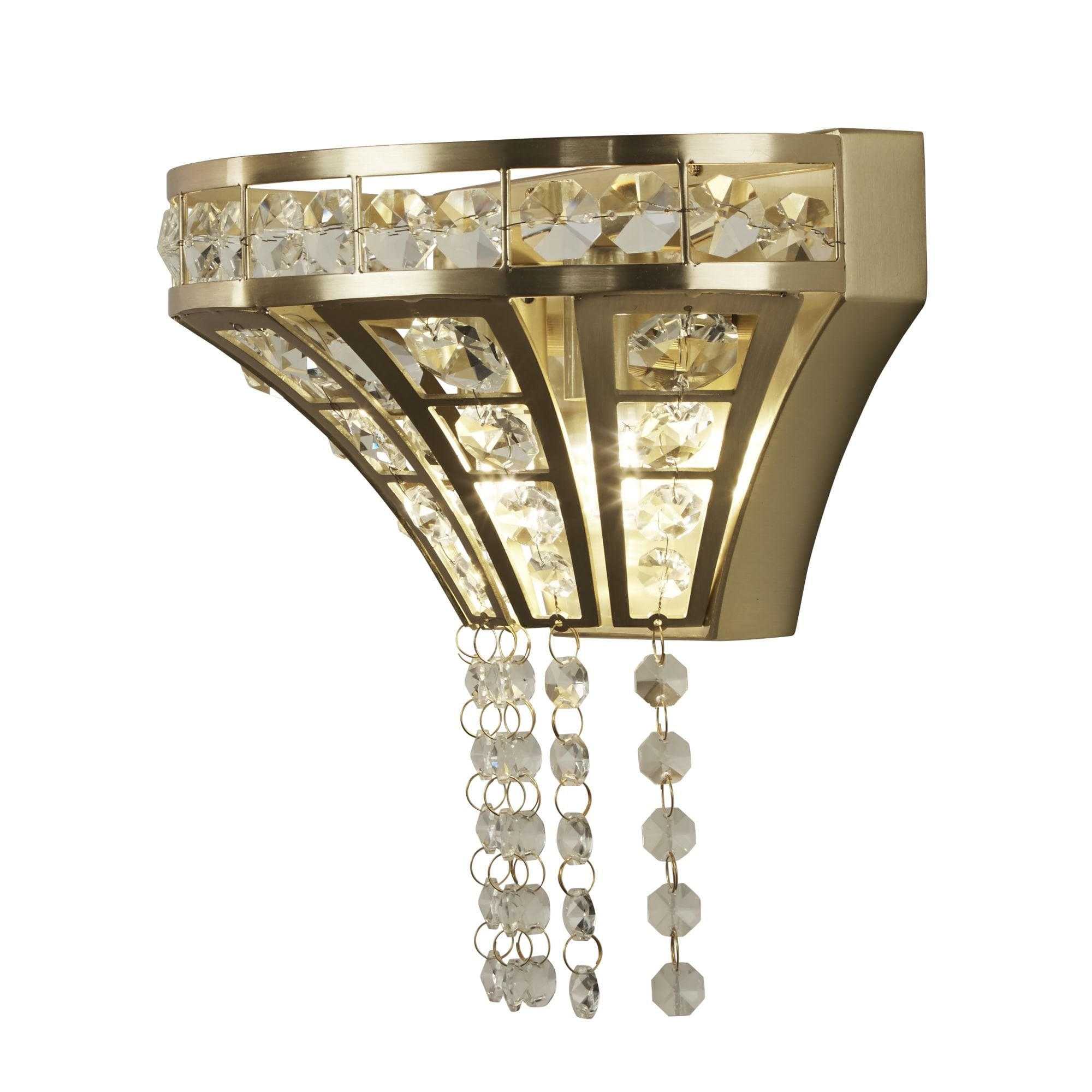 Searchlight Gardeners 2 Light Wall Light - Satin Brass & Clear Crystal