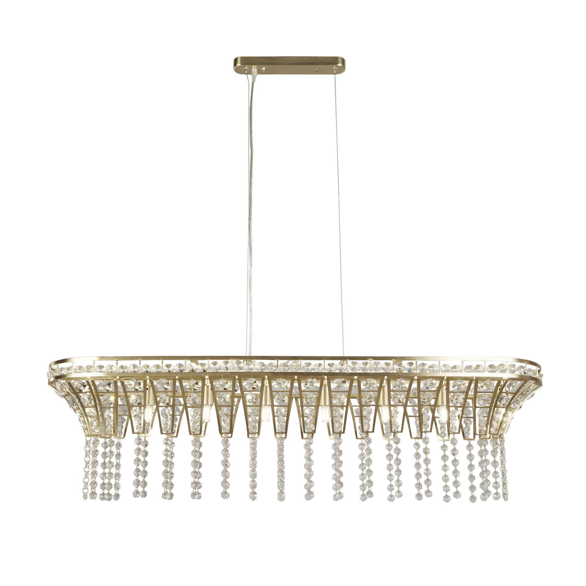 Searchlight Gardeners 8 Light Bar Pendant - Satin Brass & Clear Crystal