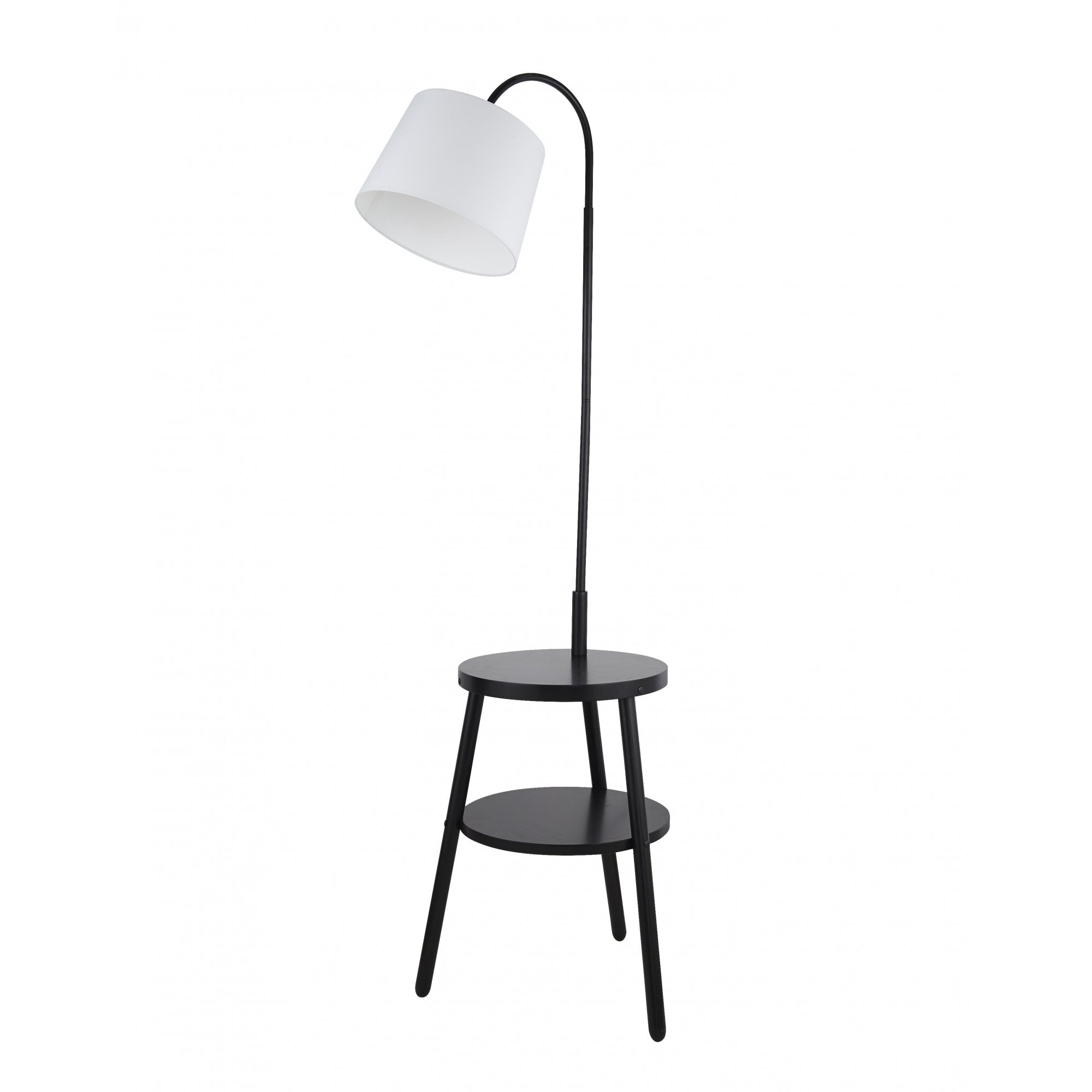 Searchlight Ray Shelf Floor Lamp - Black, Wood & White Fabric