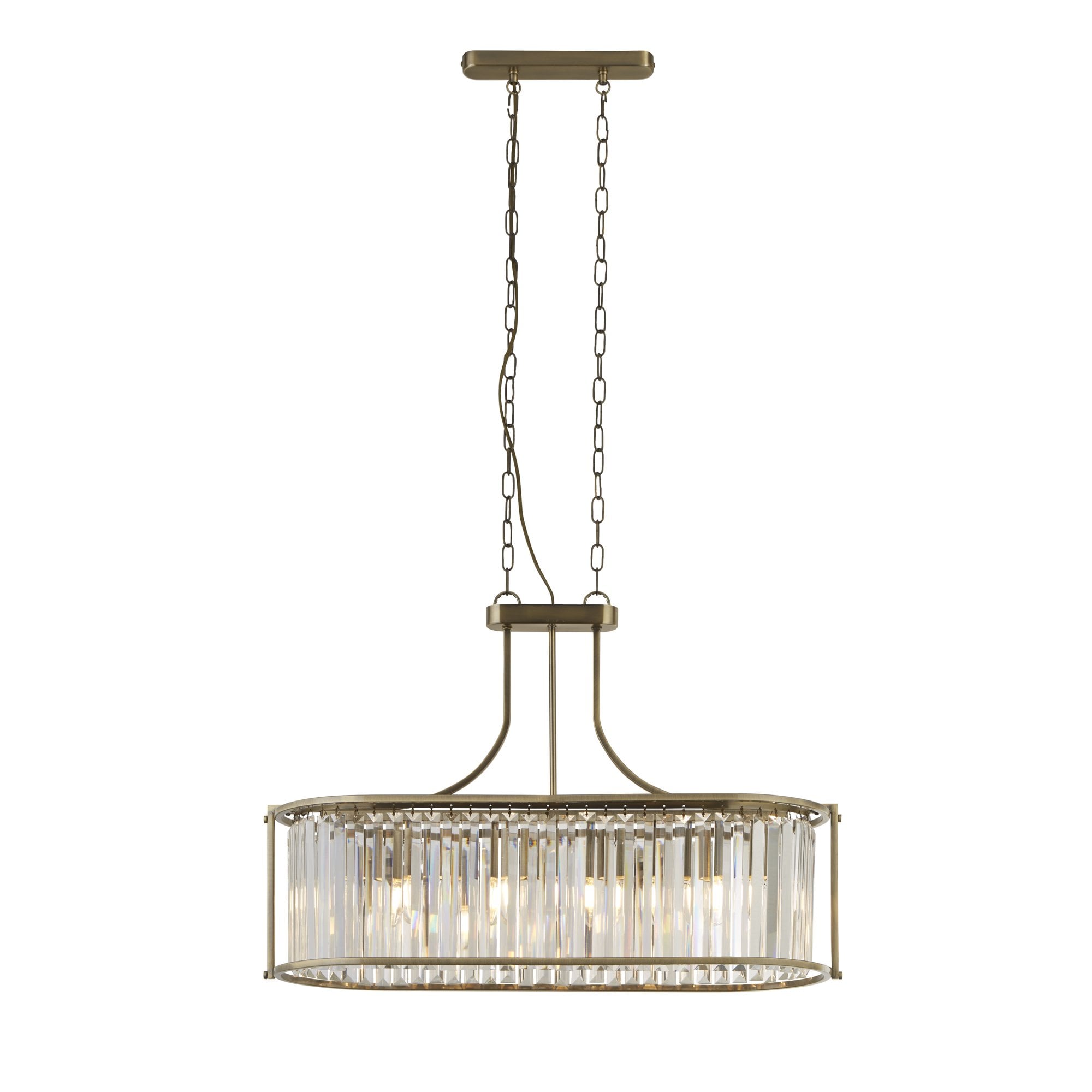 Searchlight Villier 5 Light Oval Pendant - Antique Brass & Clear Crystal