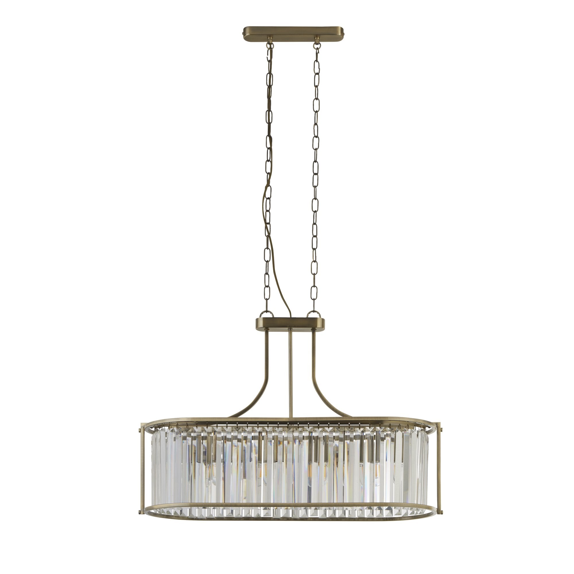 Searchlight Villier 5 Light Oval Pendant - Antique Brass & Clear Crystal