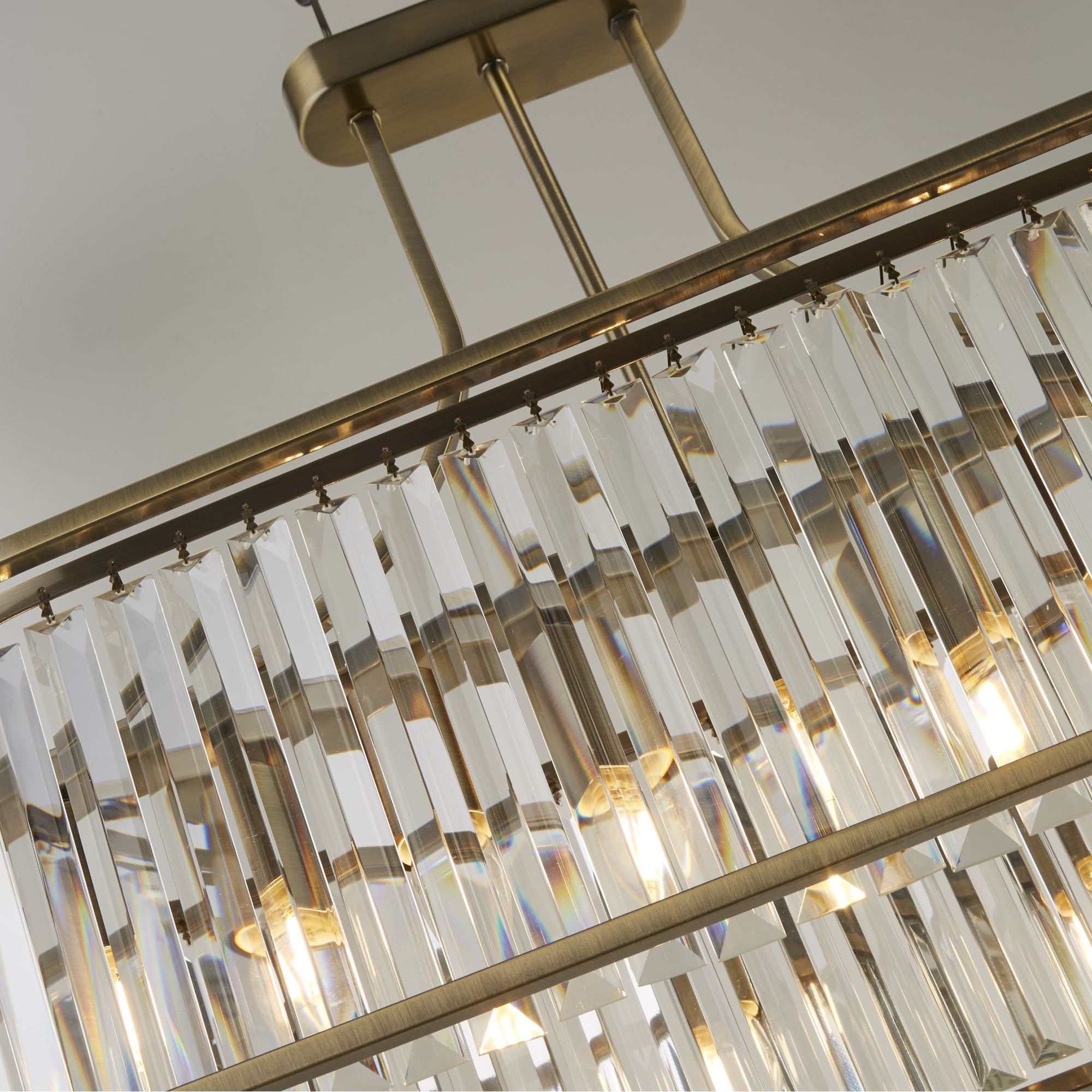 Searchlight Villier 5 Light Oval Pendant - Antique Brass & Clear Crystal