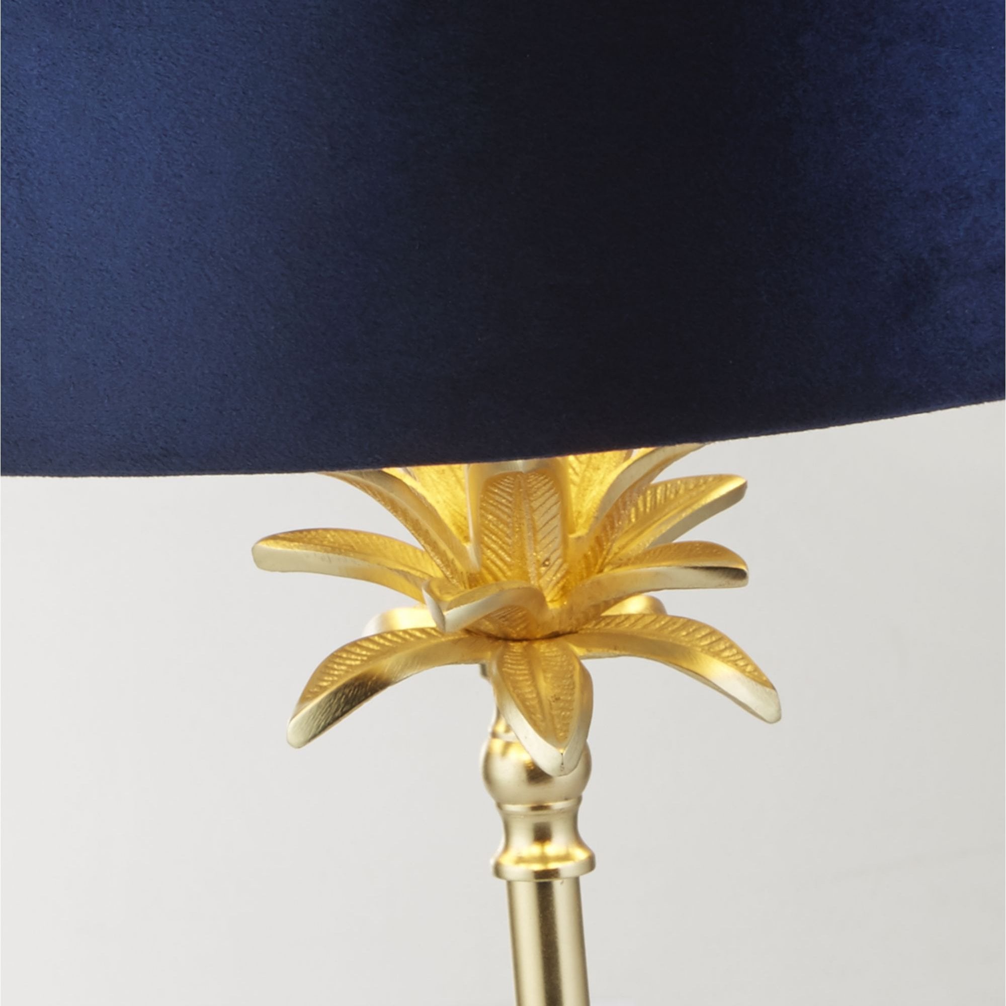 Searchlight Paisley Table Lamp - Satin Brass & Navy Velvet Shade
