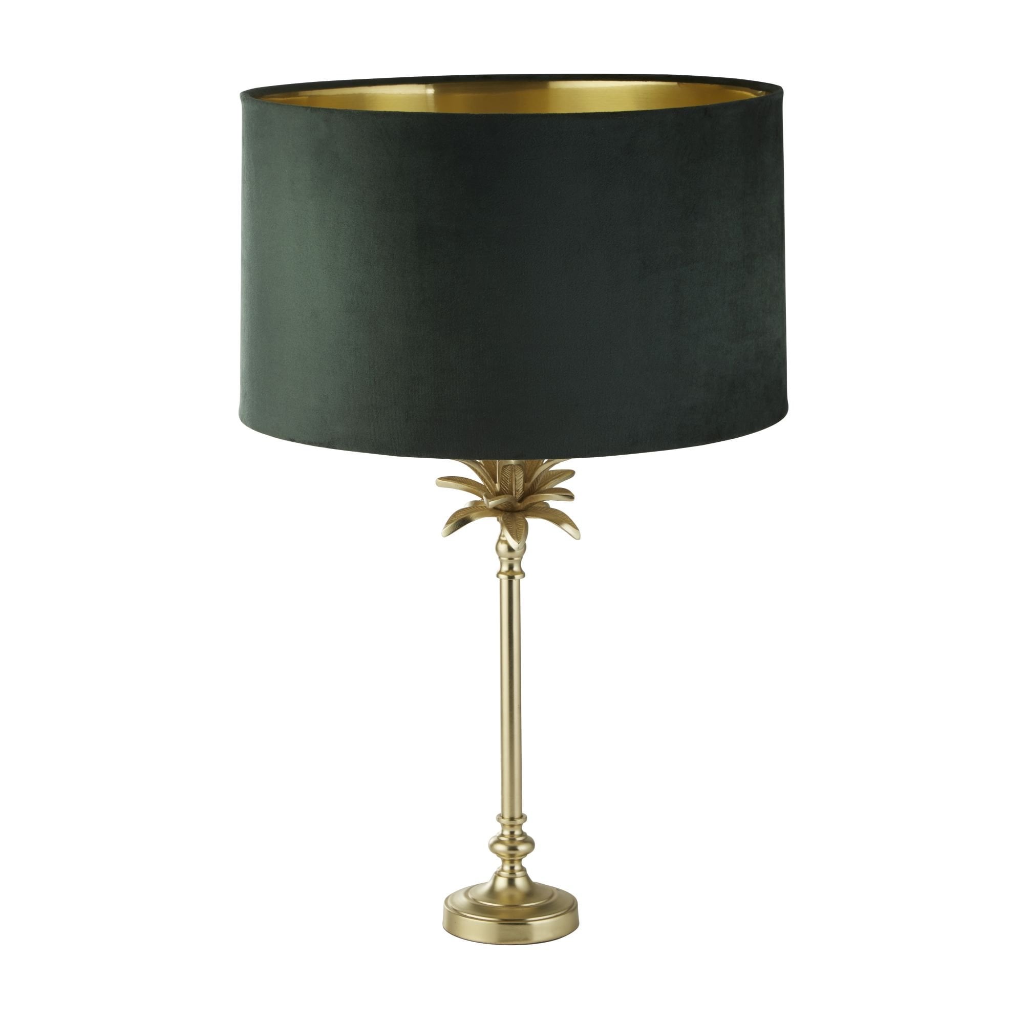 Searchlight Paisley Table Lamp - Satin Brass & Green Velvet Shade