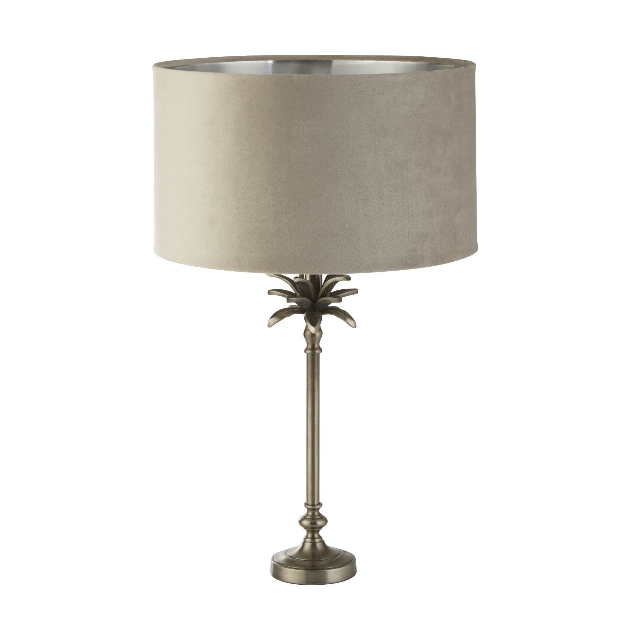 Searchlight Paisley Table Lamp - Antique Nickel & Taupe Velvet Shade