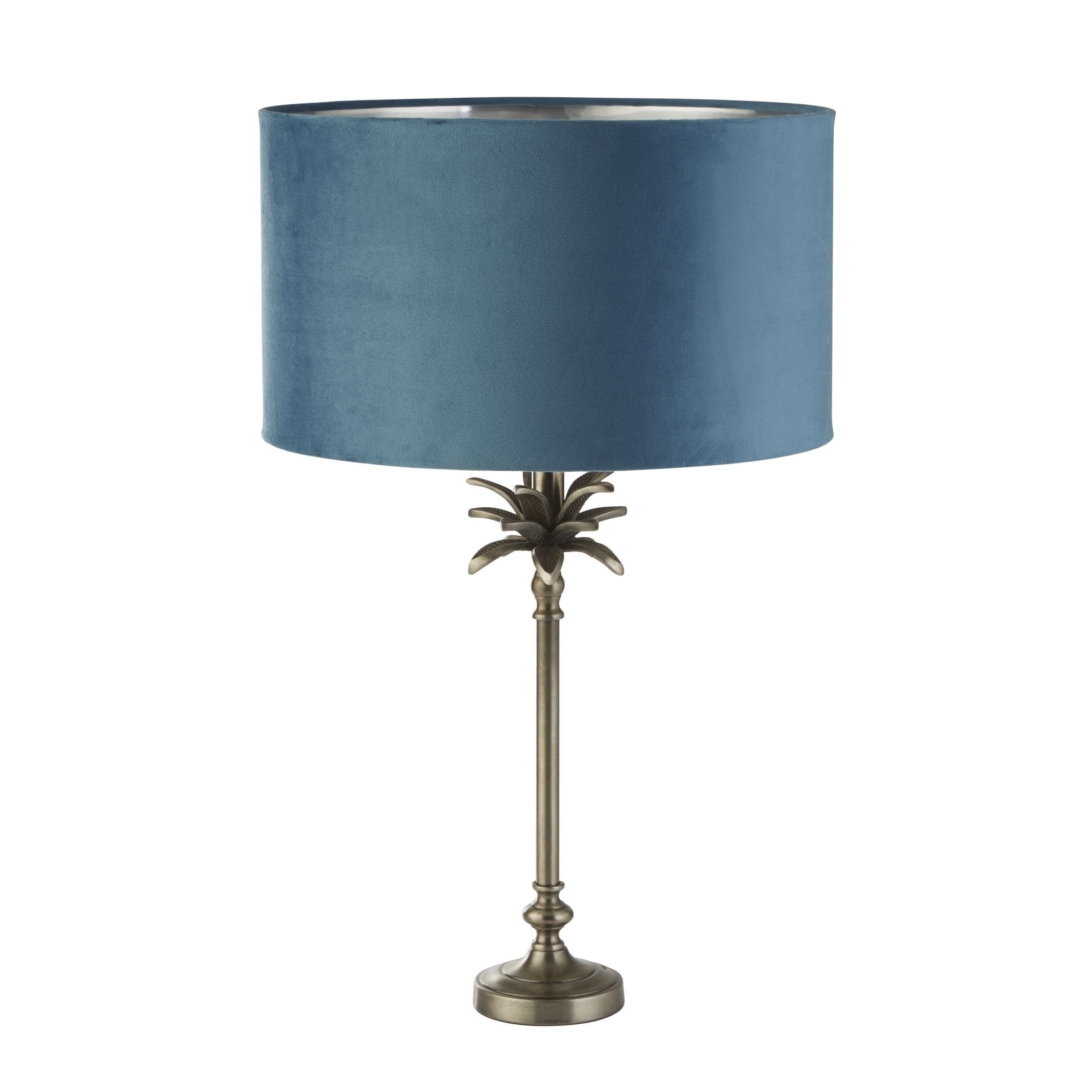 Searchlight Paisley Table Lamp - Antique Nickel & Teal Velvet Shade
