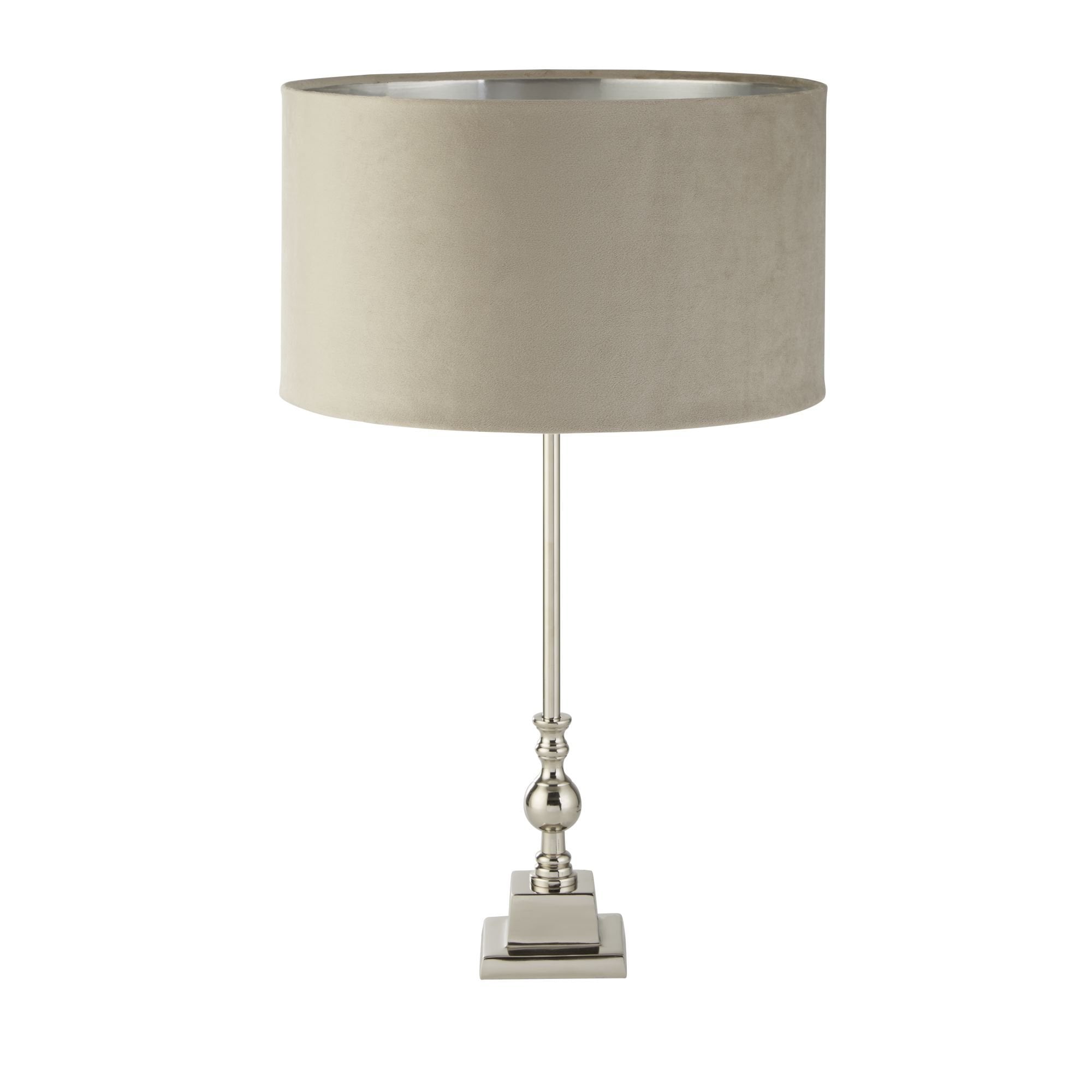 Searchlight Woodside Table Lamp - Chrome & Taupe Velvet Shade