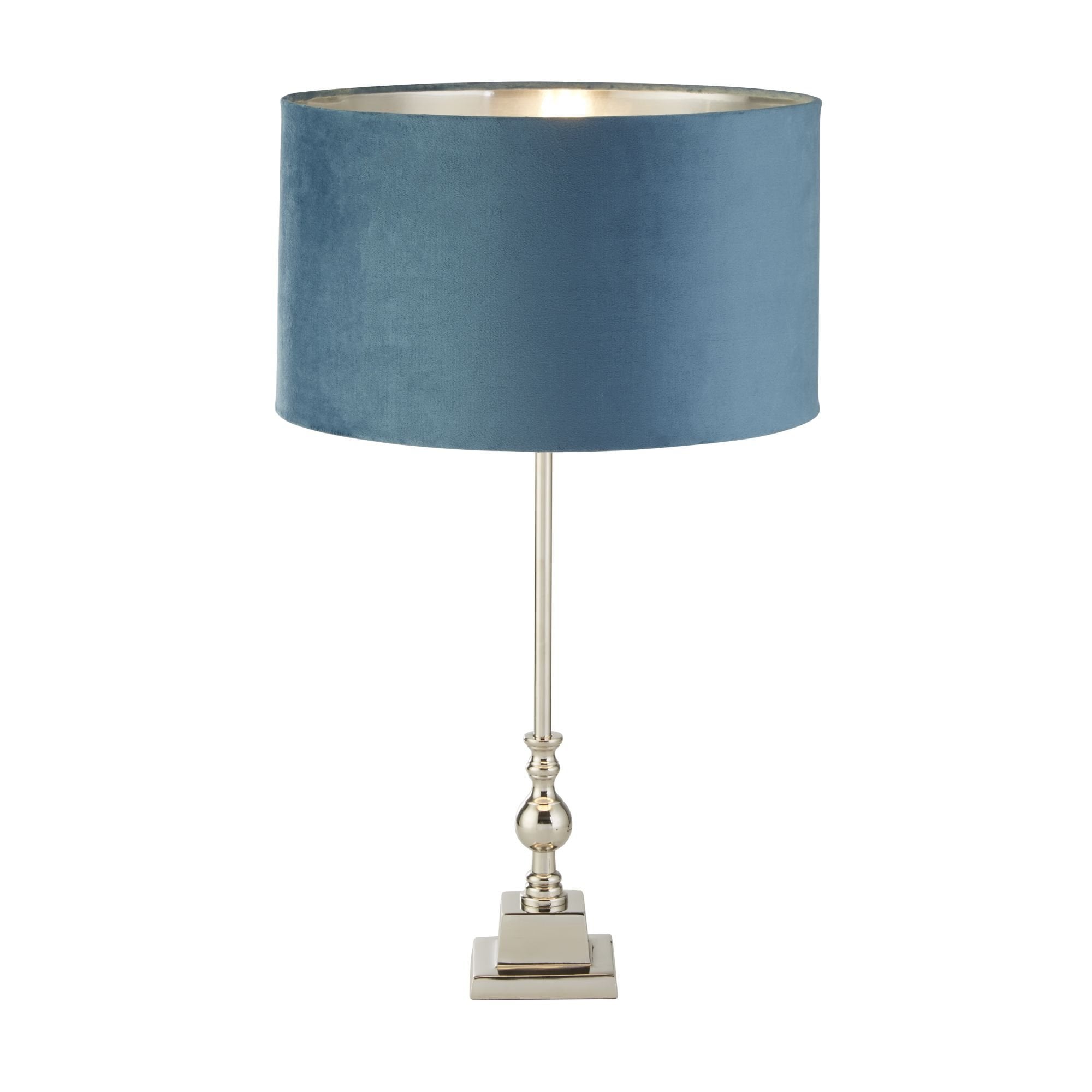 Searchlight Woodside Table Lamp - Chrome & Teal Velvet Shade