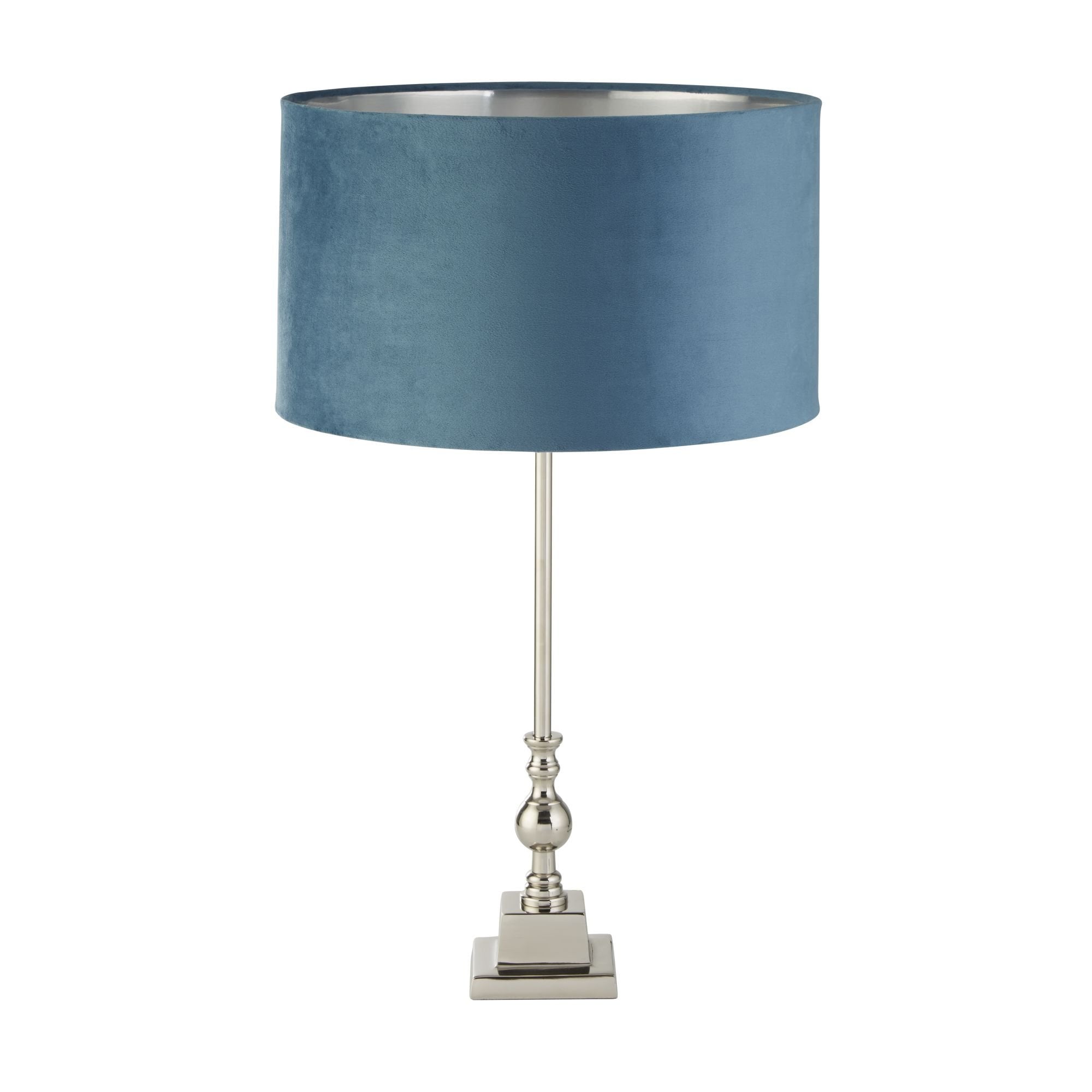 Searchlight Woodside Table Lamp - Chrome & Teal Velvet Shade