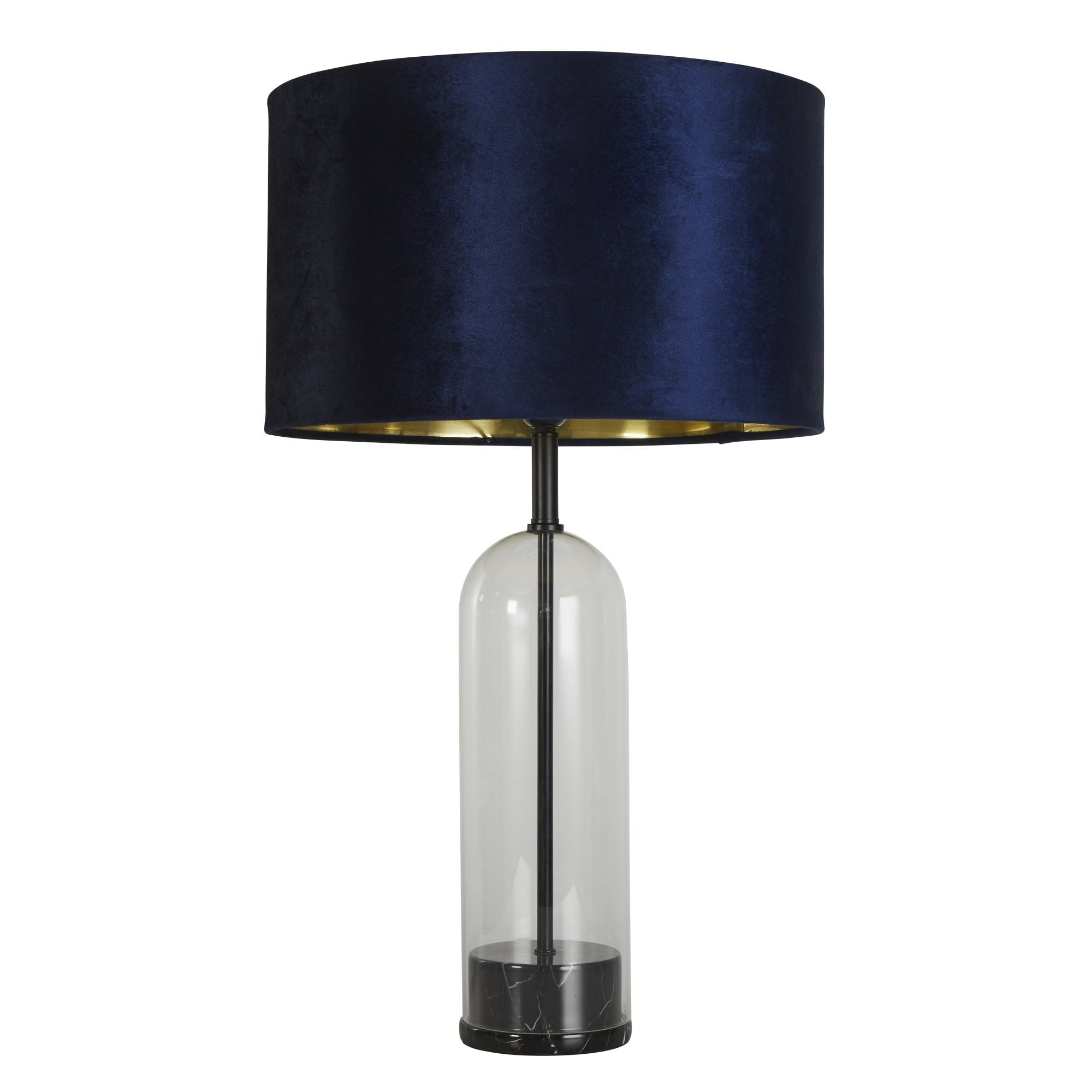 Searchlight Owen Table Lamp - Black, Glass, Marble & Navy Velvet