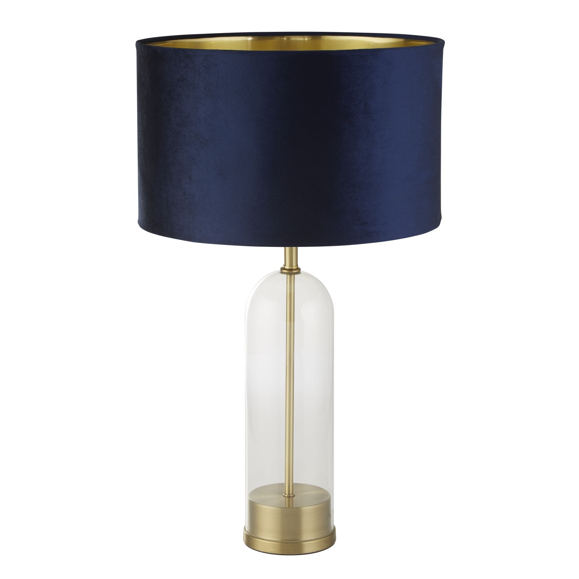 Searchlight Owen Table Lamp - Brass, Glass & Navy Velvet Shade