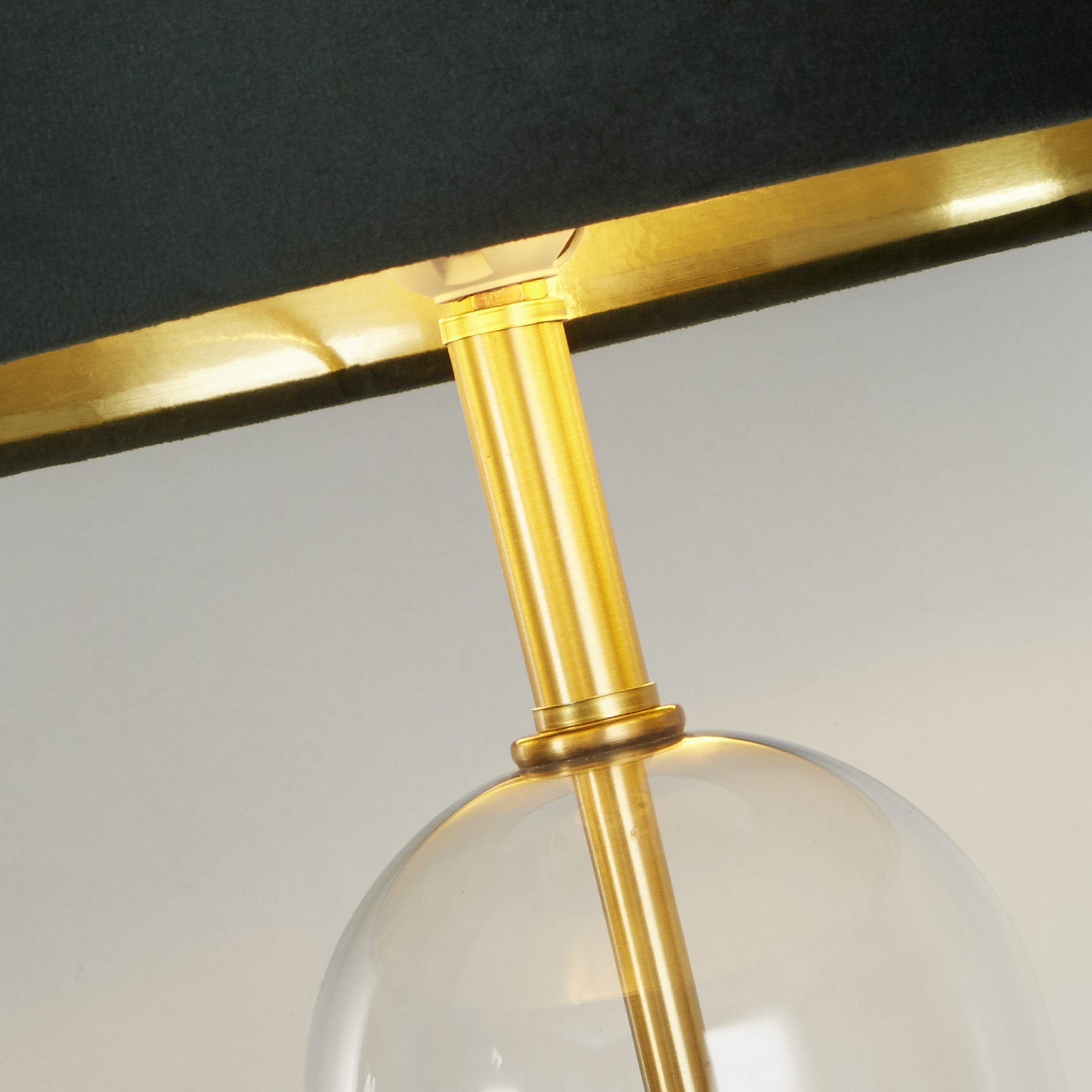 Searchlight Owen Table Lamp - Brass, Glass & Green Velvet Shade