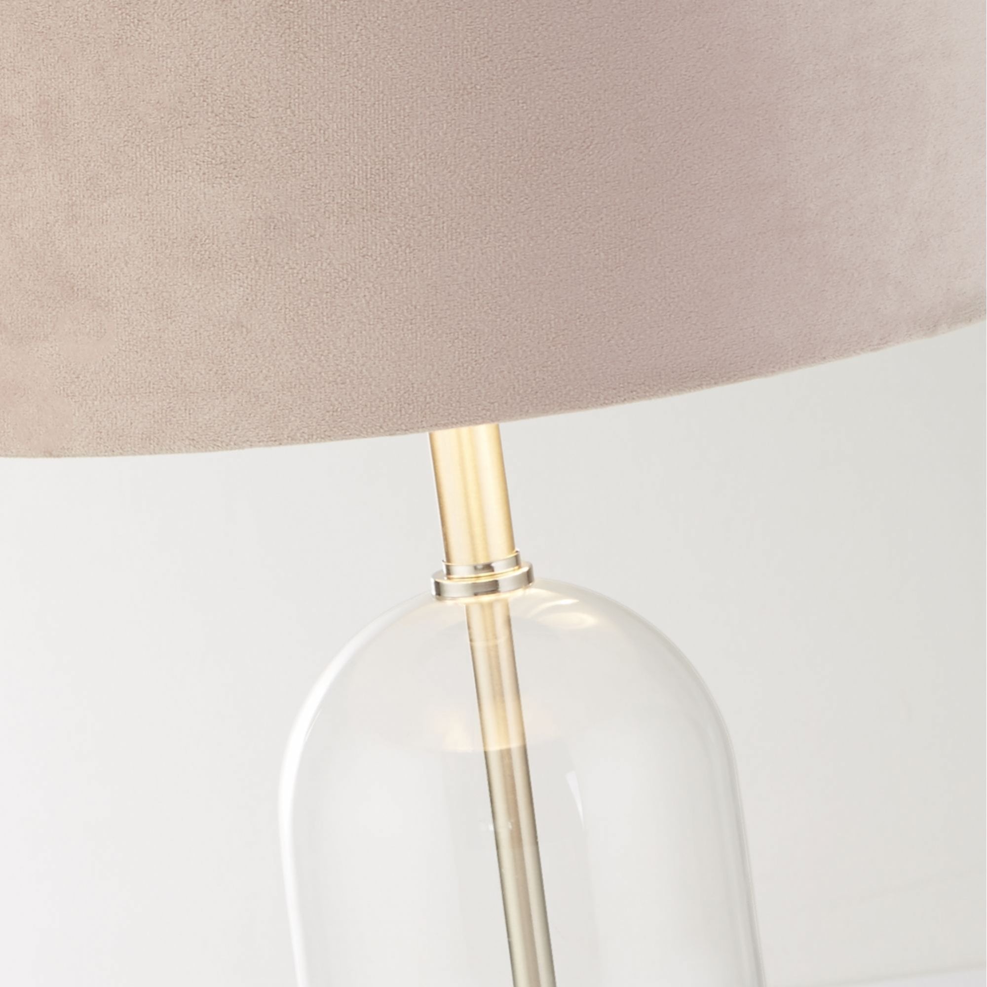 Searchlight Owen Table Lamp - Satin Nickel, Glass & Pink Velvet Shade