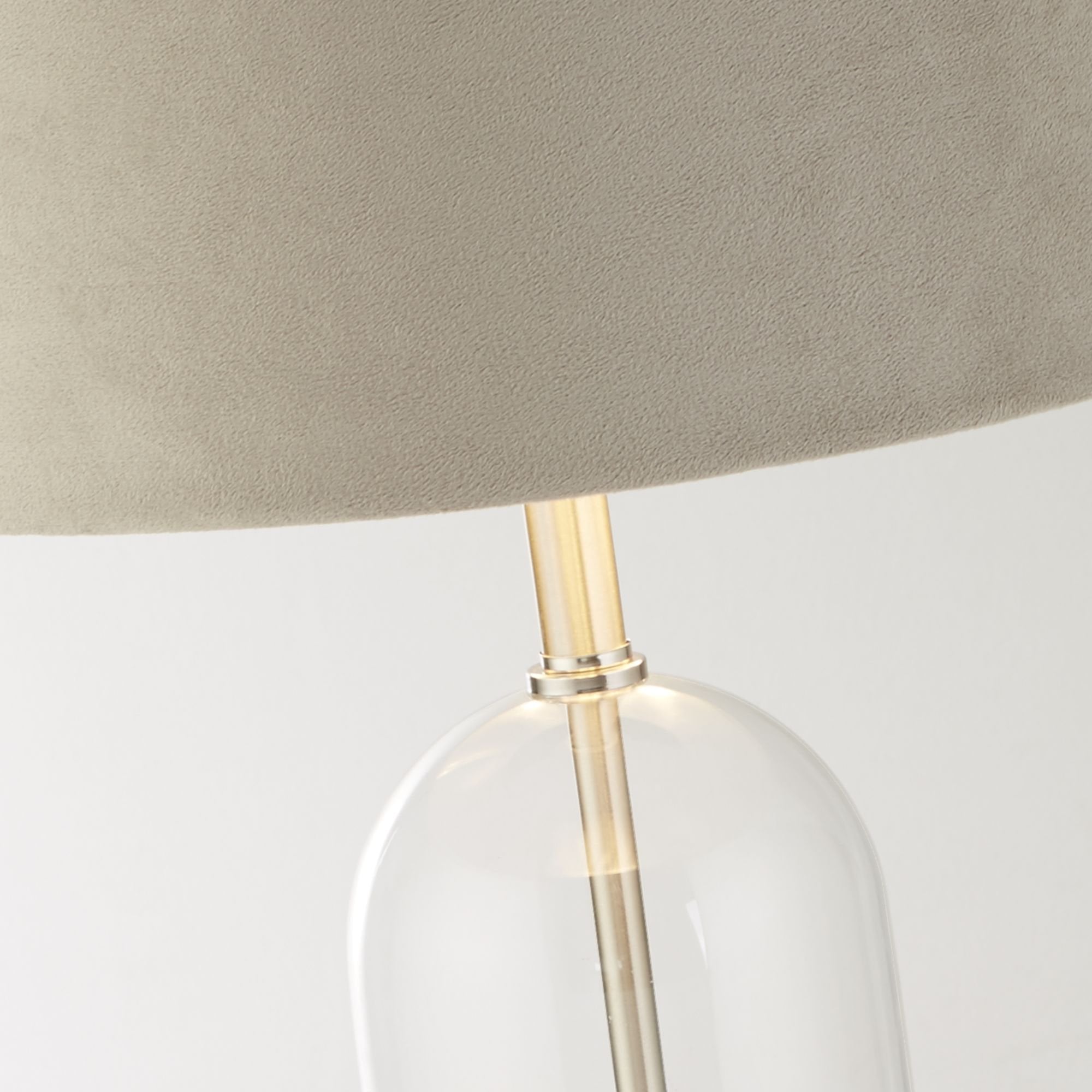 Searchlight Owen Table Lamp - Satin Nickel, Glass & Taupe Velvet Shade