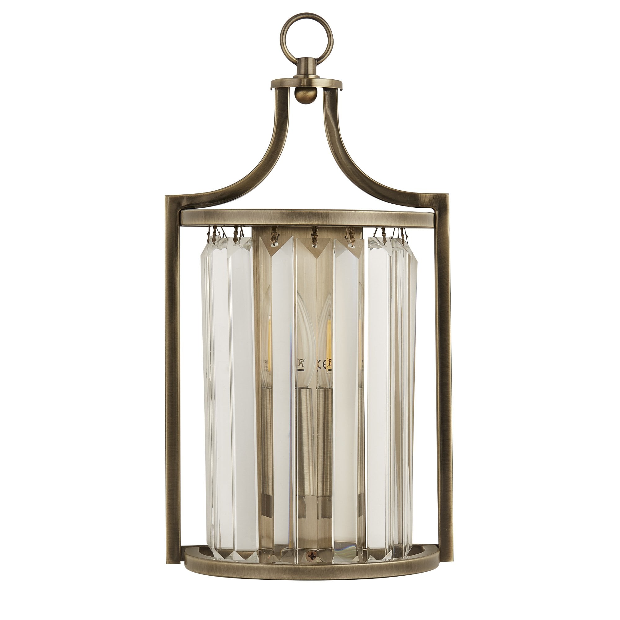 Searchlight Villier Wall Light - Antique Brass & Clear Crystal