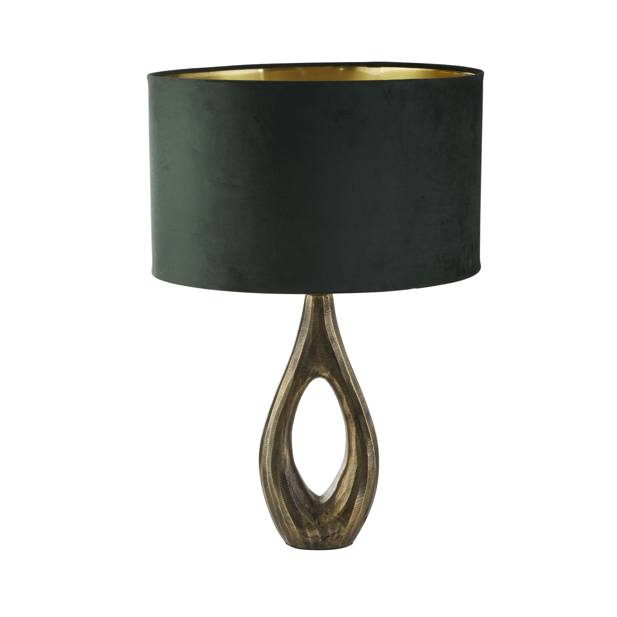 Searchlight Brock Table Lamp - Antique Brass & Green Velvet Shade