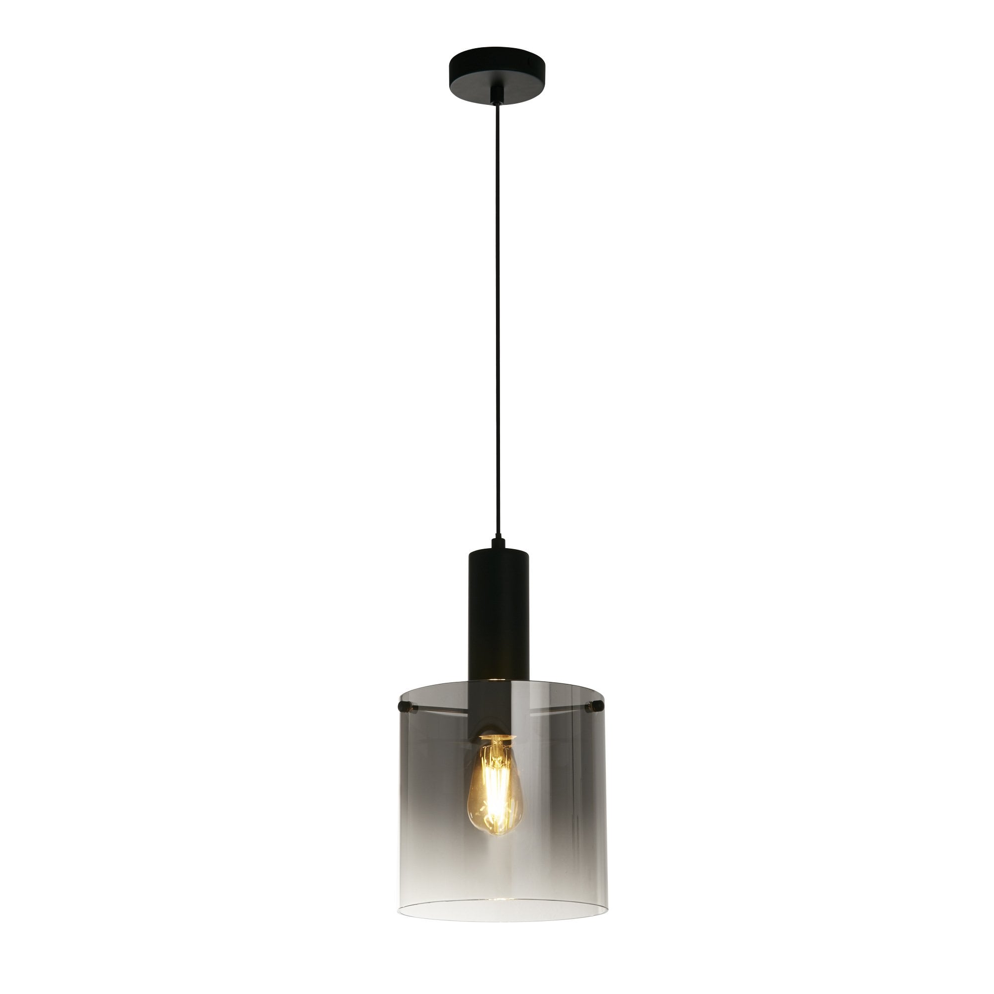 Searchlight Stirling Pendant - Matt Black & Smoked Ombre Glass