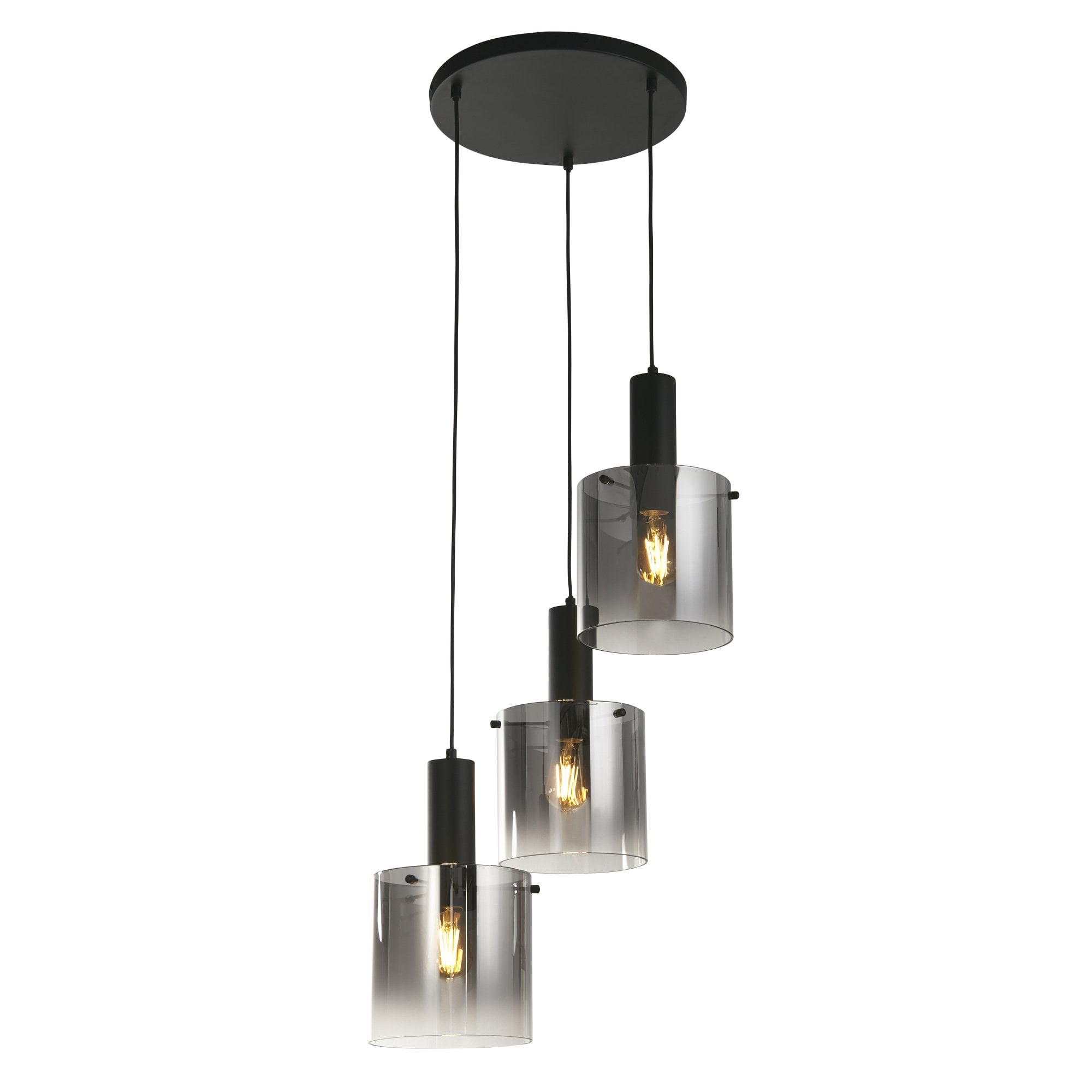 Searchlight Stirling 3 Light Multi-Drop Pendant - Black & Smoked Glass