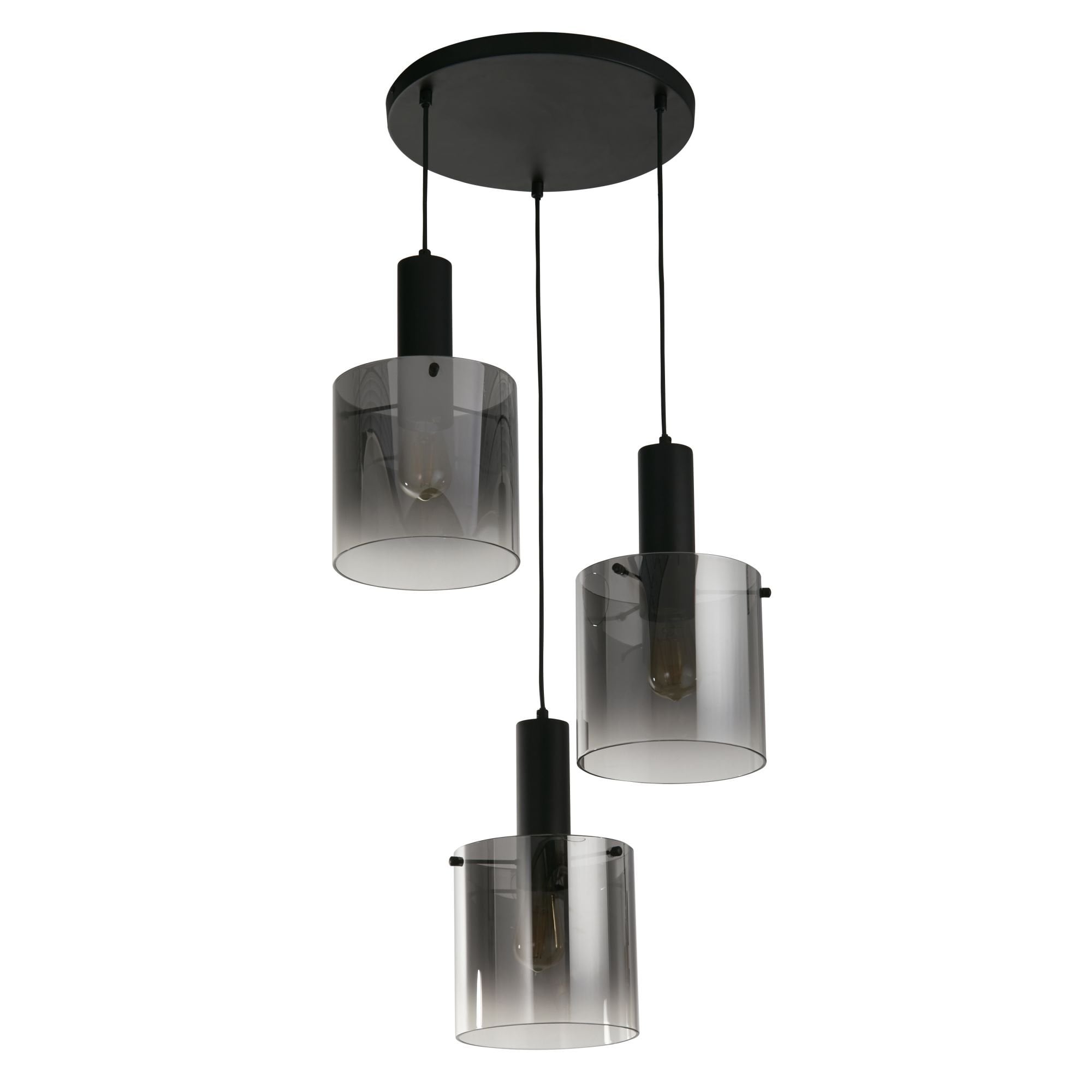 Searchlight Stirling 3 Light Multi-Drop Pendant - Black & Smoked Glass
