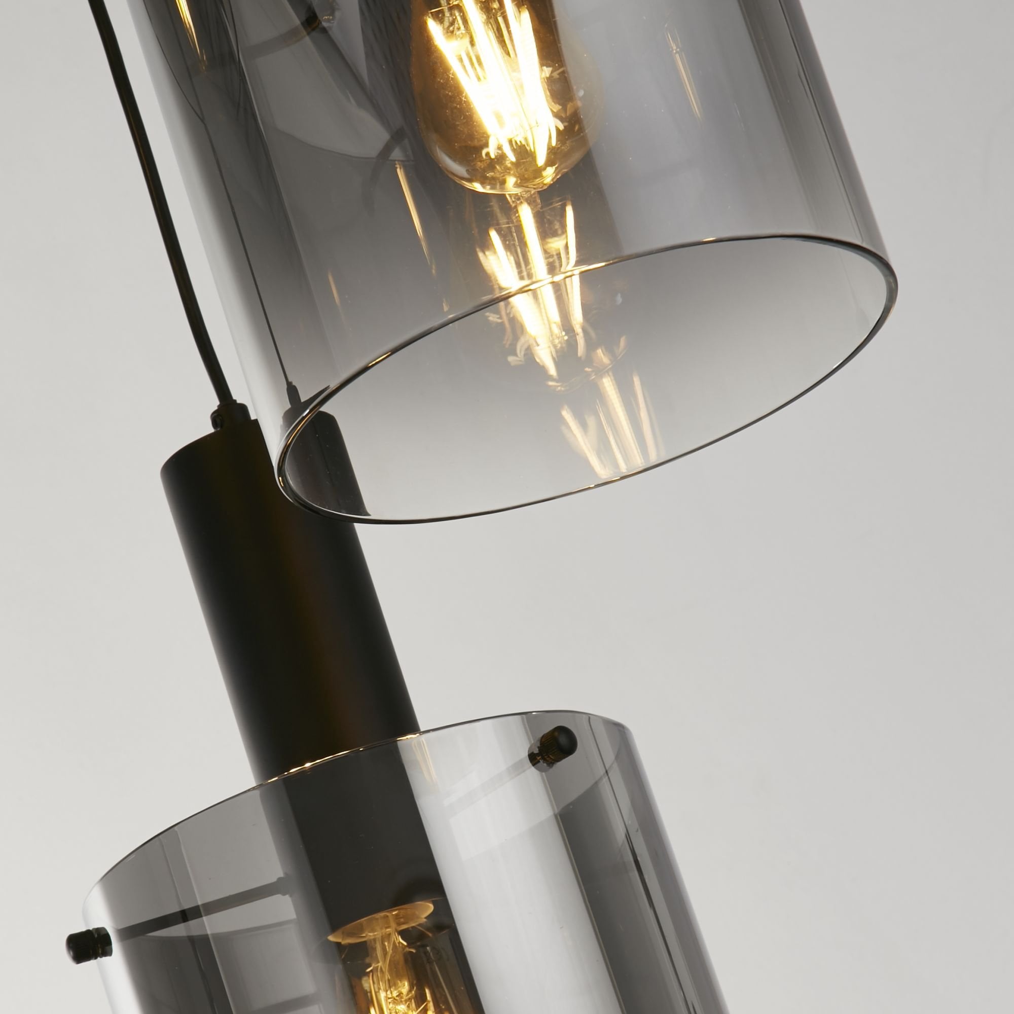 Searchlight Stirling 3 Light Multi-Drop Pendant - Black & Smoked Glass