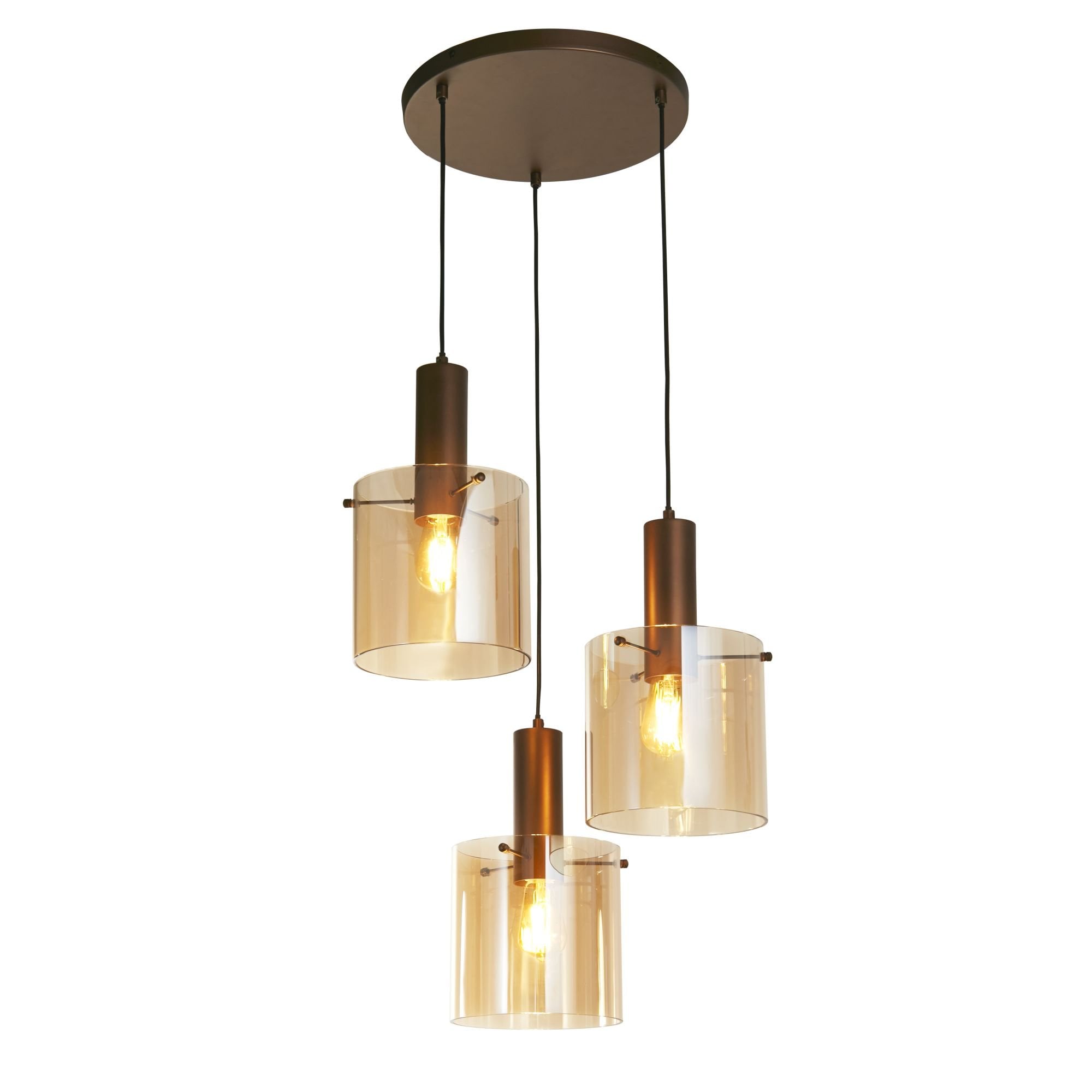 Searchlight Stirling 3 Light Multi-Drop Pendant - Mocha & Amber Glass